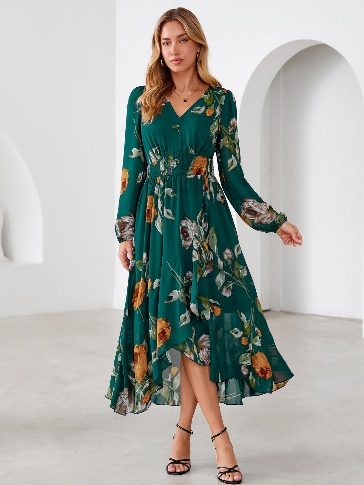 Simplee Women's Floral Boho Long Sleeve Maxi Fall Wedding Guest Dress 2026
