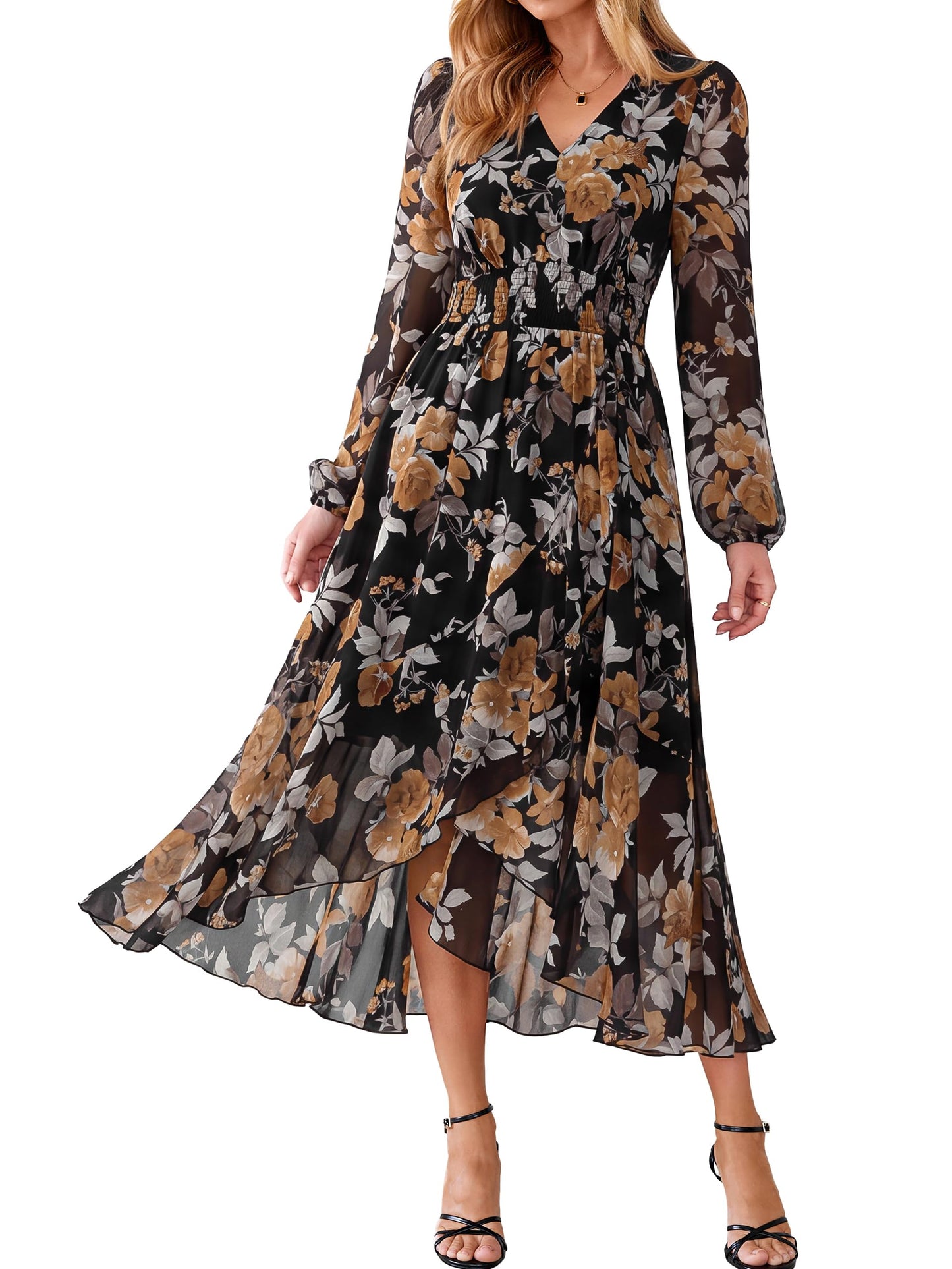 Simplee Women's Floral Boho Long Sleeve Maxi Fall Wedding Guest Dress 2026