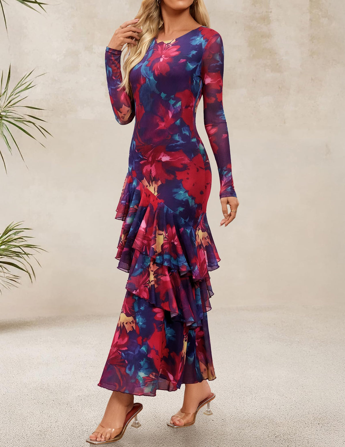 ZESICA Women's Fall Floral Bodycon Maxi Wedding Guest Dresses