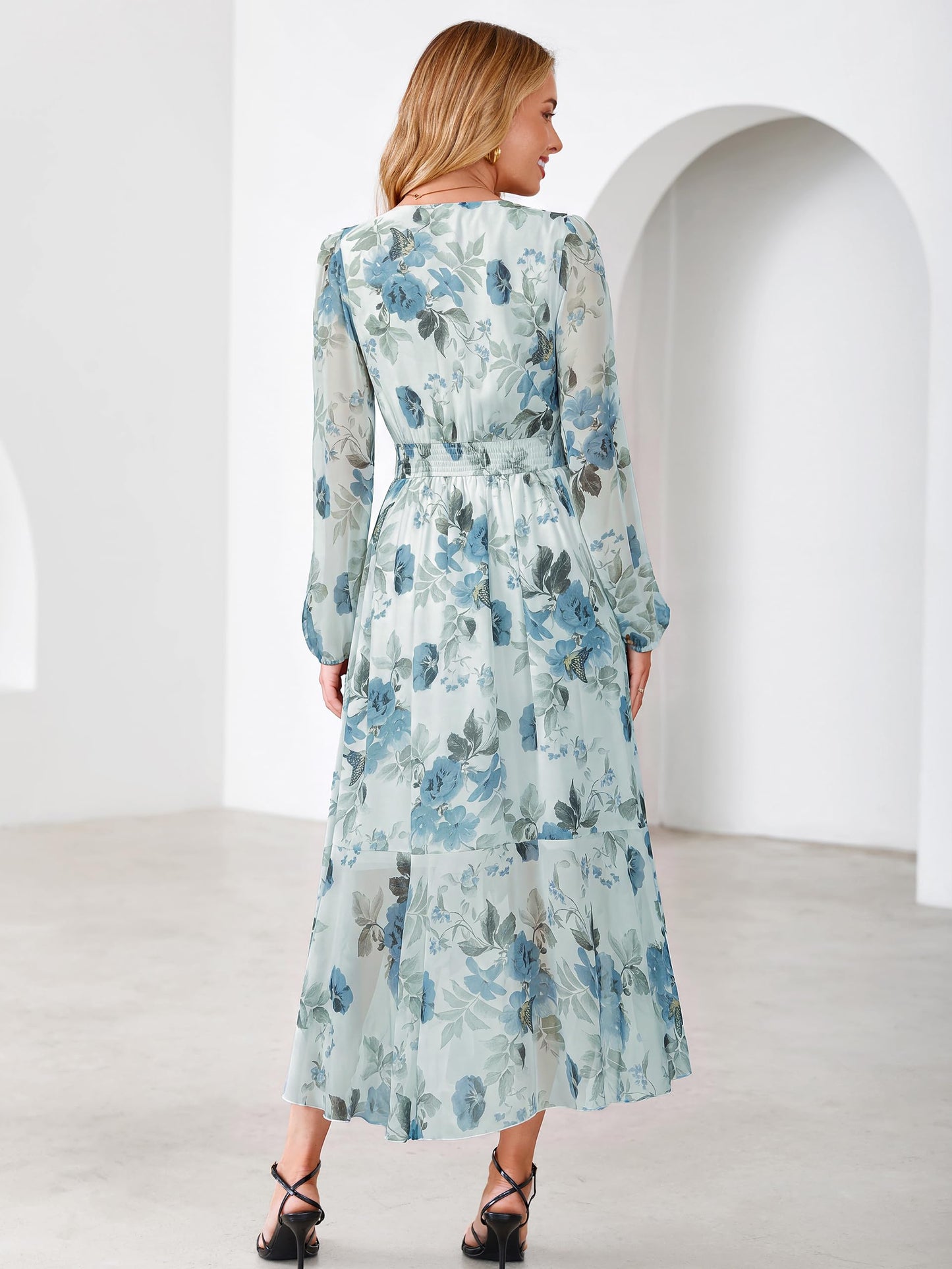 Simplee Women's Floral Boho Long Sleeve Maxi Fall Wedding Guest Dress 2026