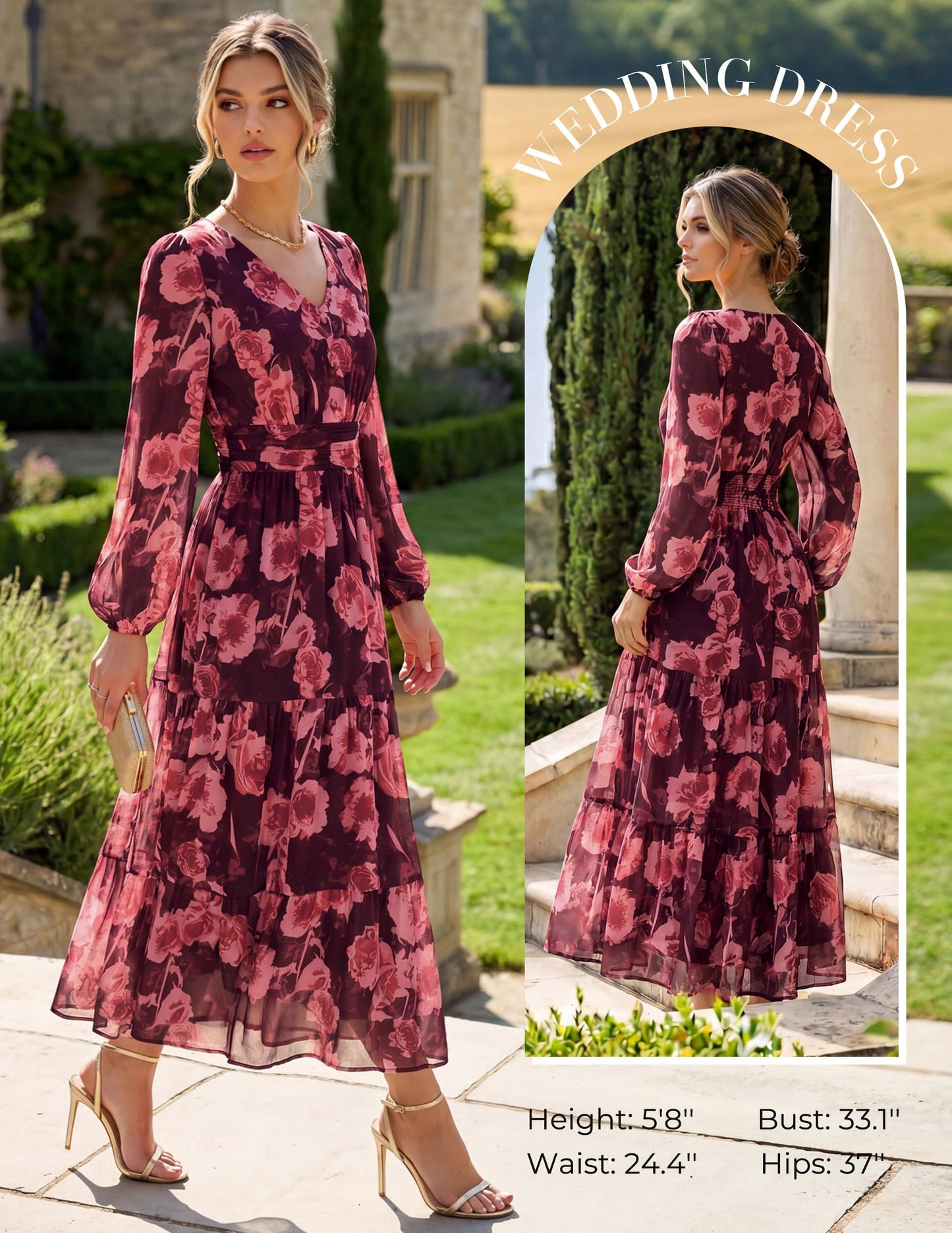 GRACE KARIN Women Floral Maxi Dress Fall Long Sleeve Wedding Guest Dresses