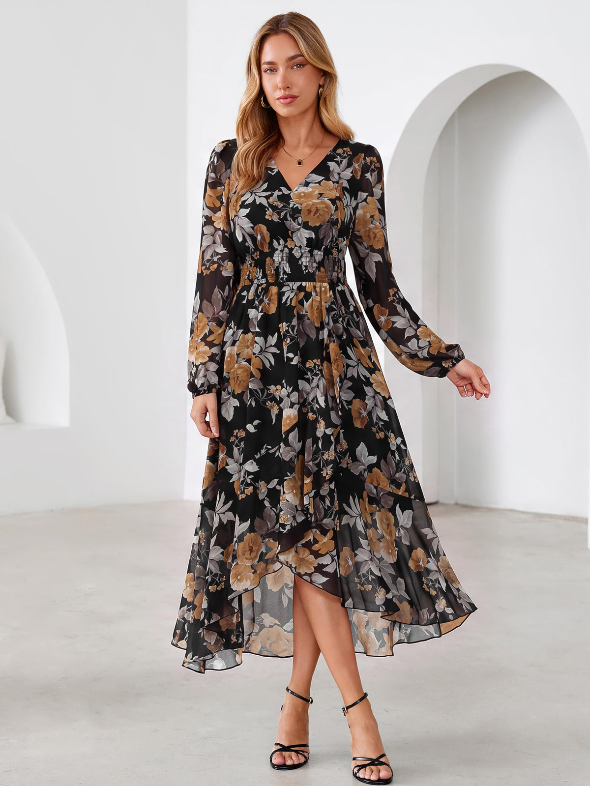 Simplee Women's Floral Boho Long Sleeve Maxi Fall Wedding Guest Dress 2026