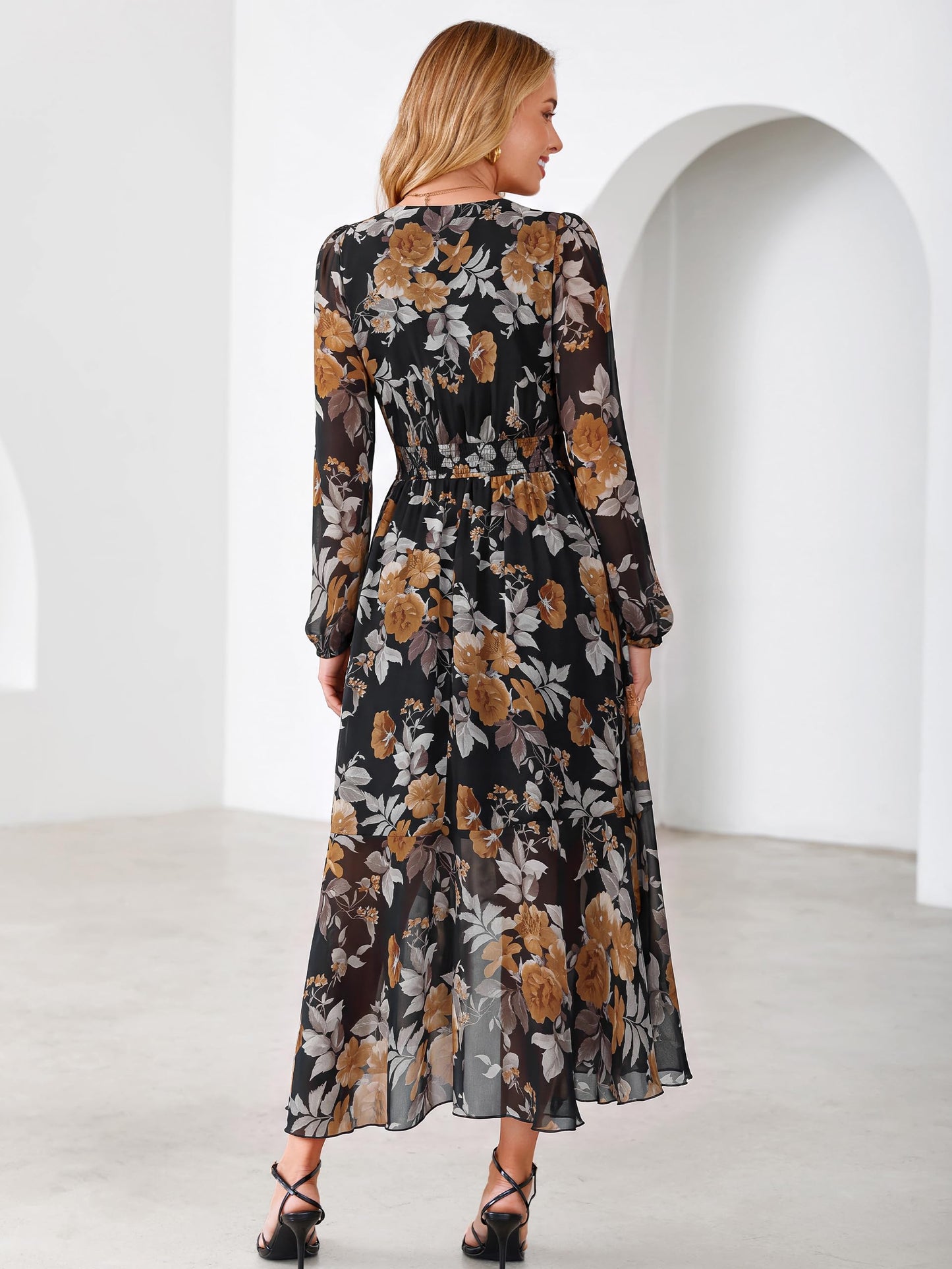 Simplee Women's Floral Boho Long Sleeve Maxi Fall Wedding Guest Dress 2026
