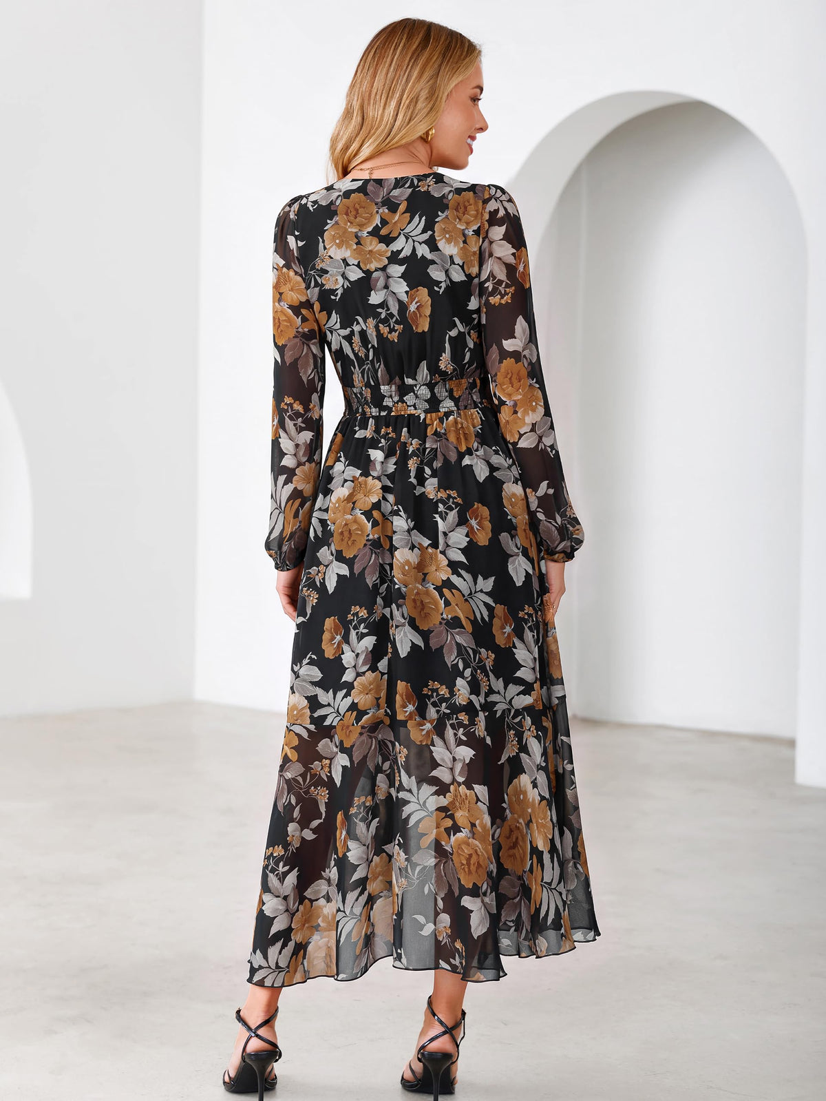 Simplee Women's Floral Boho Long Sleeve Maxi Fall Wedding Guest Dress 2026