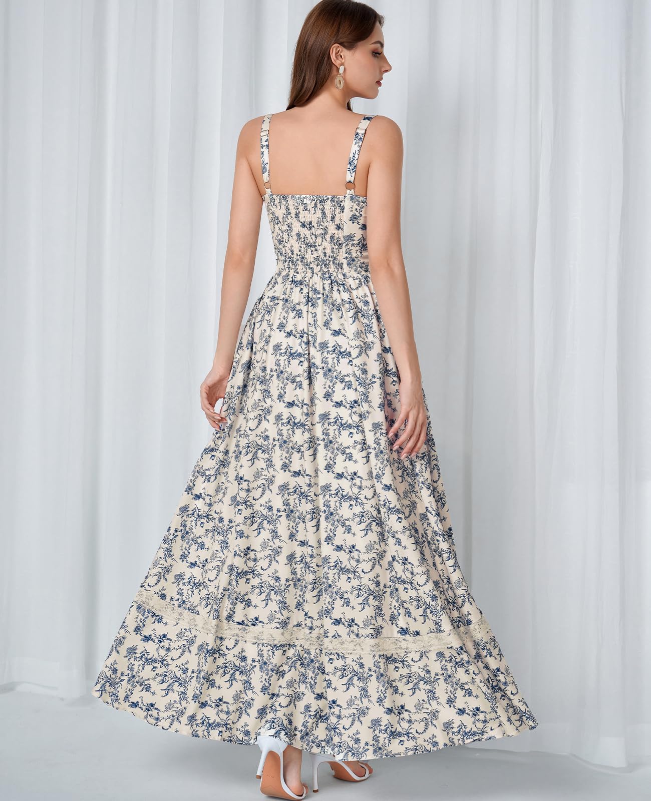GLNEGE Floral Corset Wedding Guest Maxi Dress Summer Spring Flowy A Line Slit Tea Party Sundress for Women with Pockets