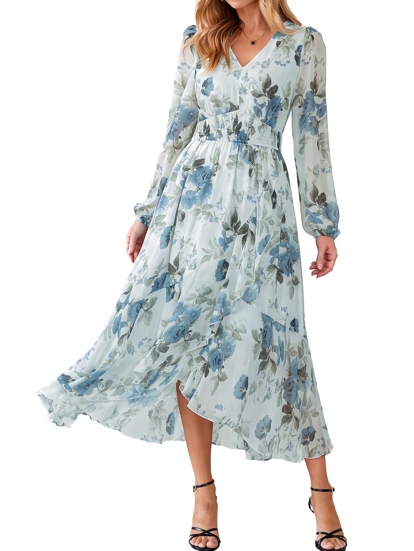 Simplee Women's Floral Boho Long Sleeve Maxi Fall Wedding Guest Dress 2026