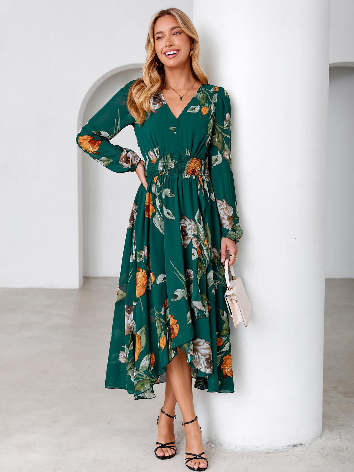 Simplee Women's Floral Boho Long Sleeve Maxi Fall Wedding Guest Dress 2026