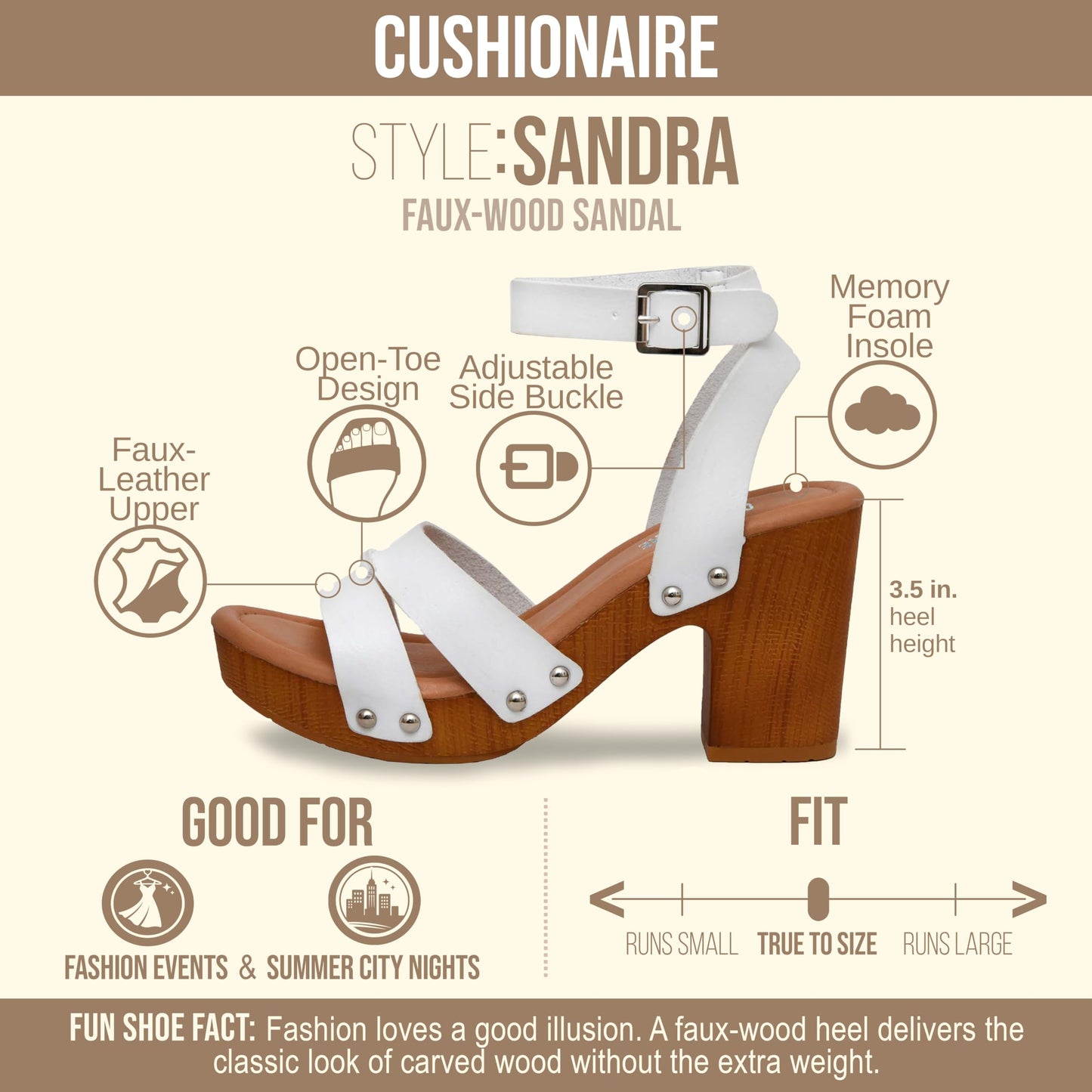 CUSHIONAIRE Women's Sandra Faux Wood Sandal +LiteSole Technology, Wide Widths Available