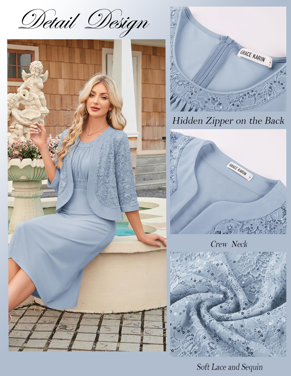 GRACE KARIN Women's Formal Wedding Guest Dress,2 Piece Mother of The Bride Dresses,Tea Party Sequin Dress with Jacket