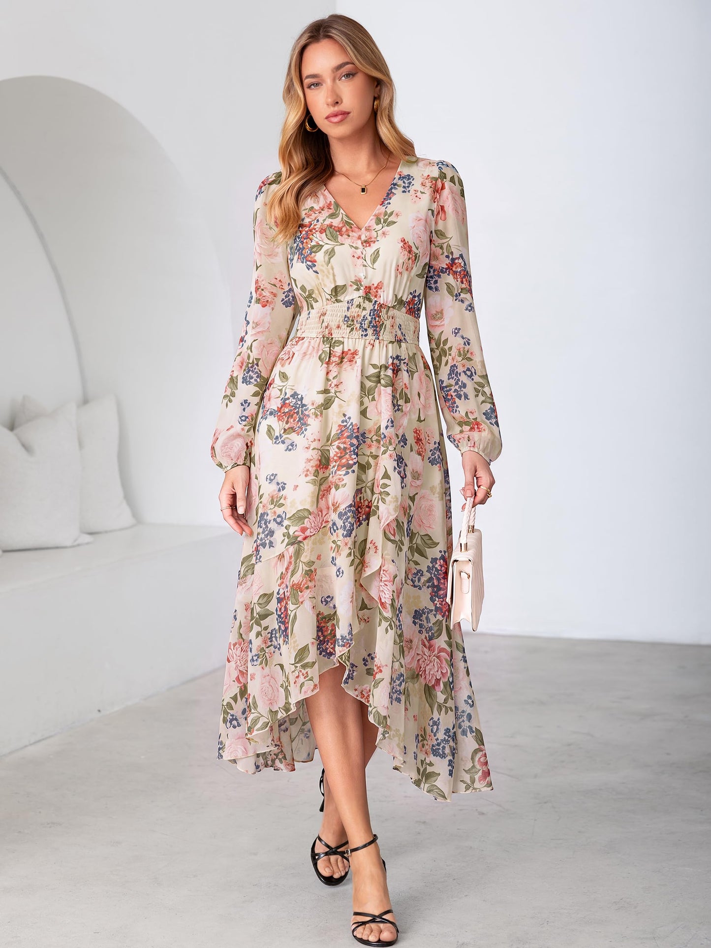 Simplee Women's Floral Boho Long Sleeve Maxi Fall Wedding Guest Dress 2026