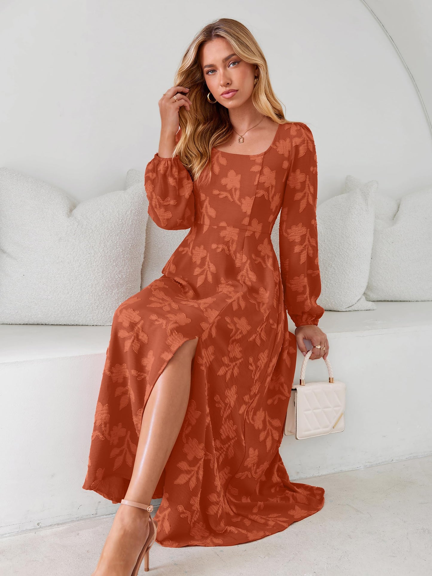 Simplee Womens Fall Wedding Guset Dress Formal Long Sleeve Maxi Dresses