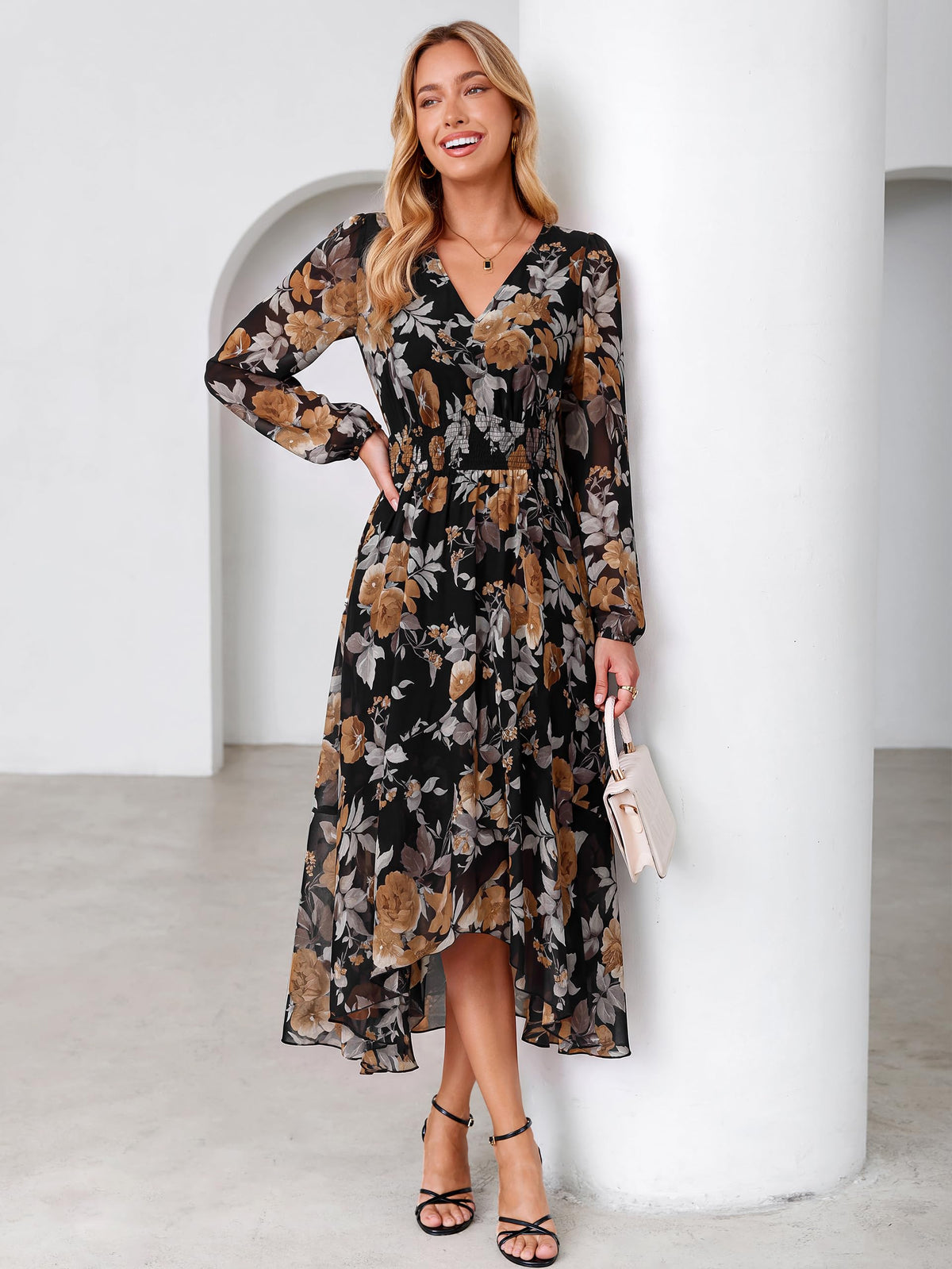 Simplee Women's Floral Boho Long Sleeve Maxi Fall Wedding Guest Dress 2026