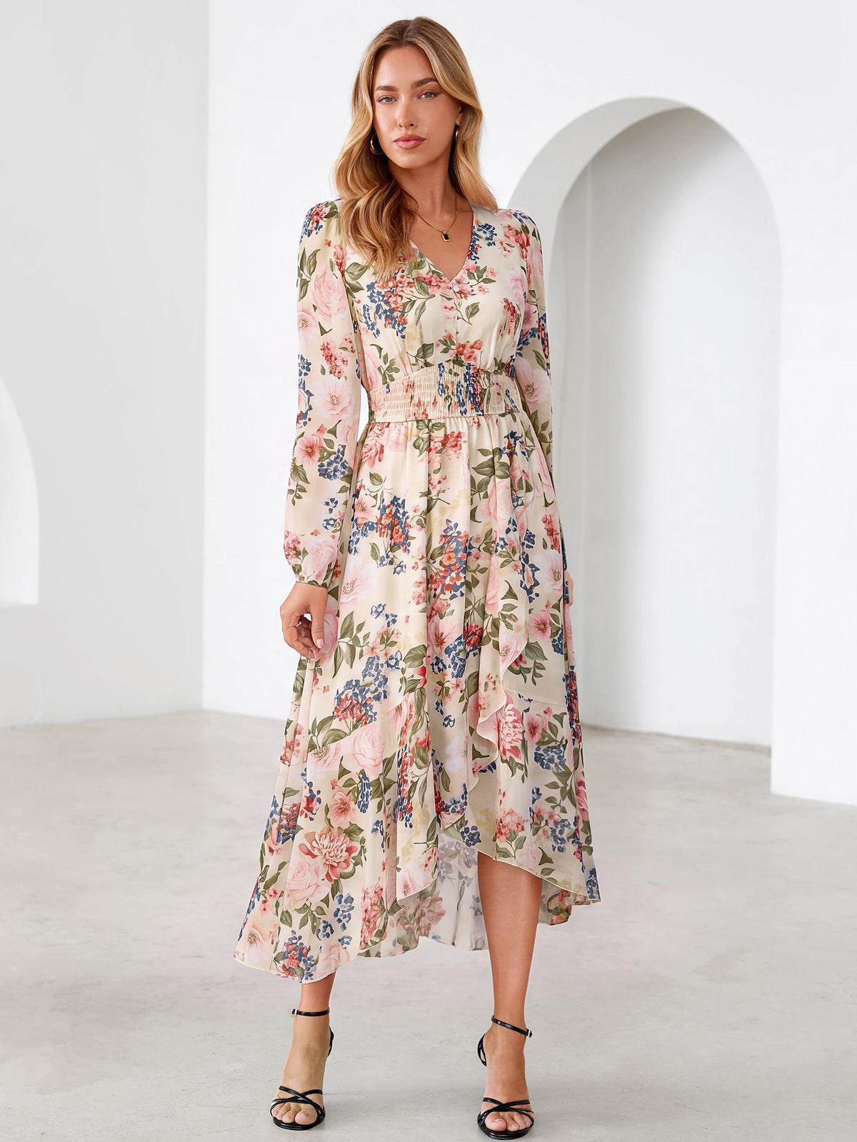 Simplee Women's Floral Boho Long Sleeve Maxi Fall Wedding Guest Dress 2026