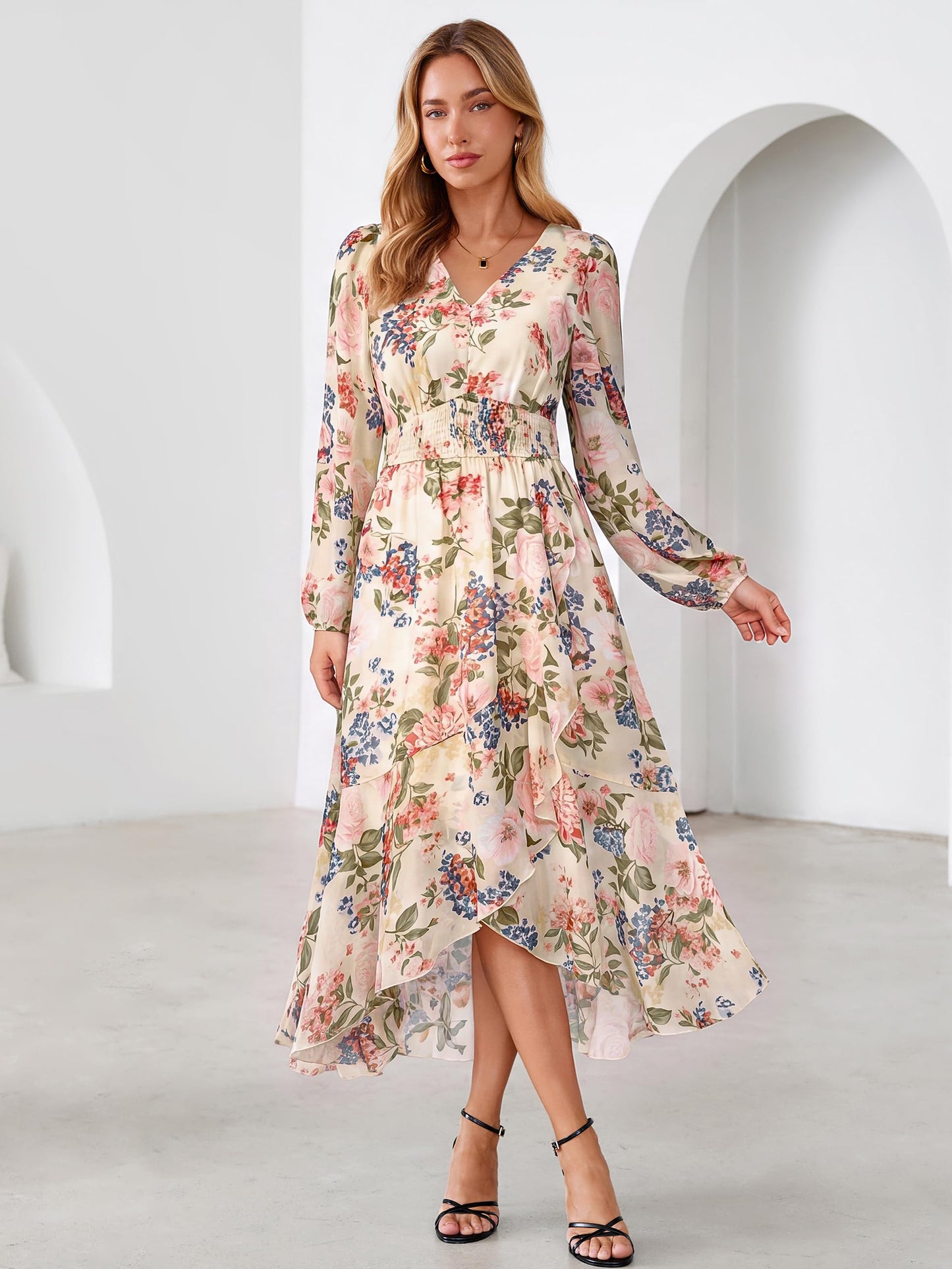 Simplee Women's Floral Boho Long Sleeve Maxi Fall Wedding Guest Dress 2026