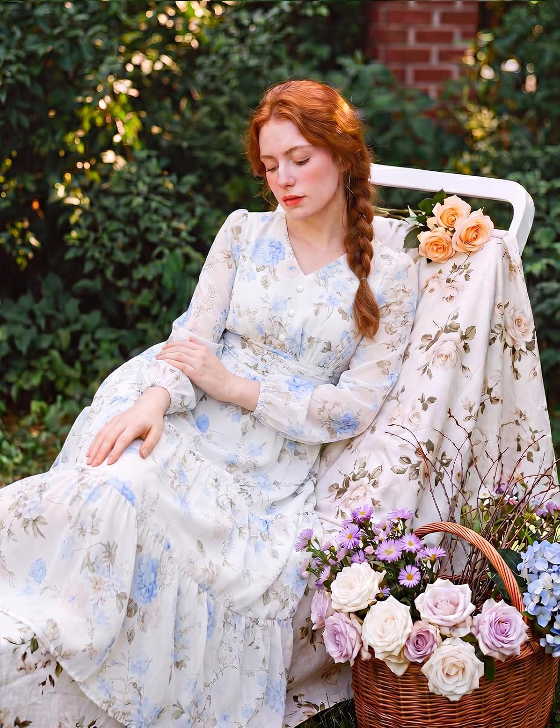 GRACE KARIN Women Floral Maxi Dress Fall Long Sleeve Wedding Guest Dresses