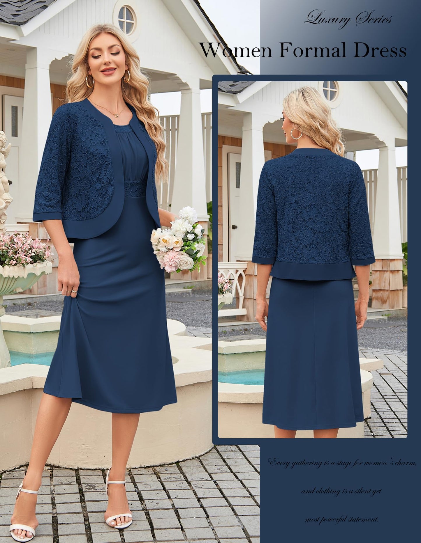 GRACE KARIN Women's Formal Wedding Guest Dress,2 Piece Mother of The Bride Dresses,Tea Party Sequin Dress with Jacket