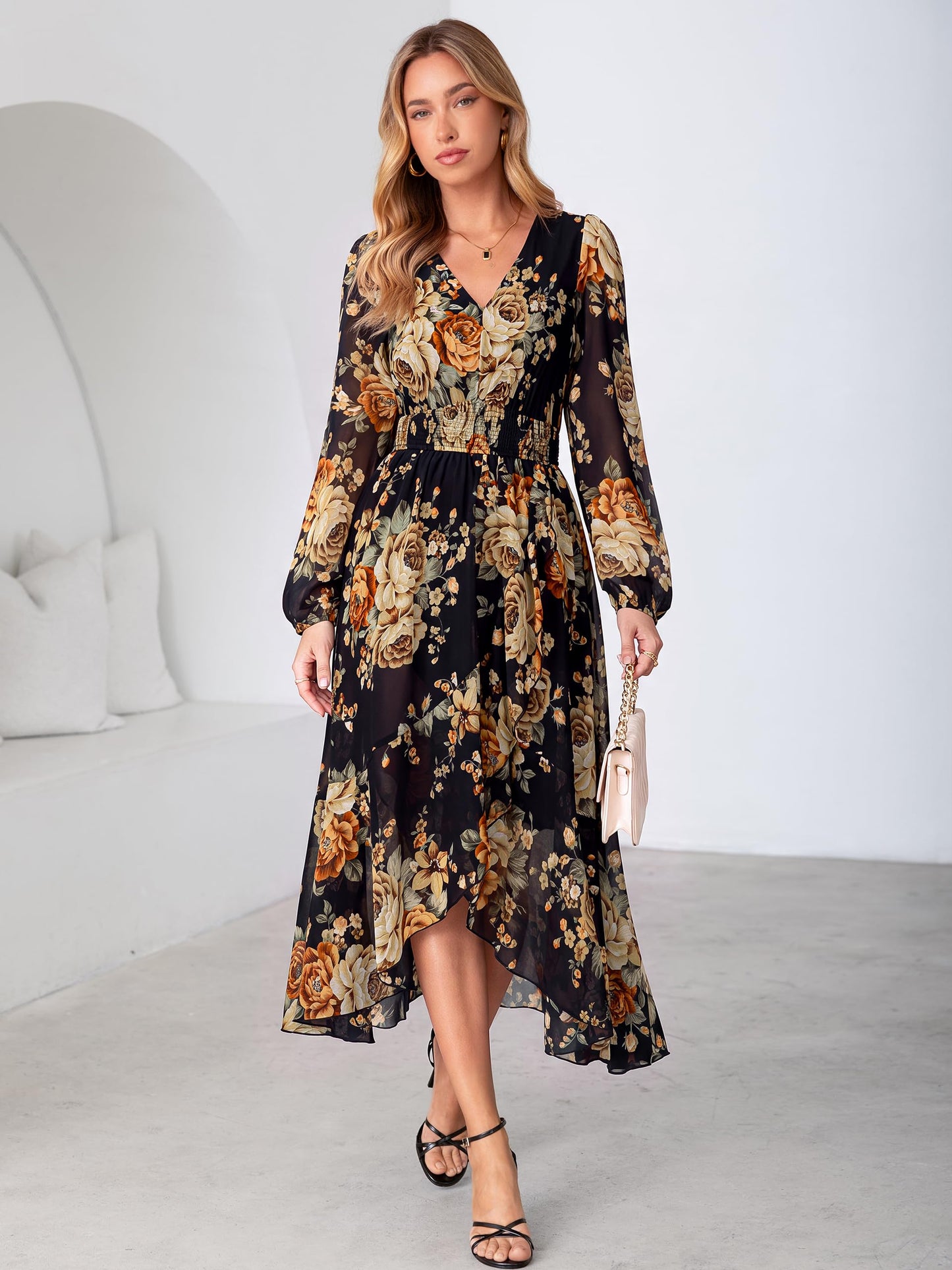 Simplee Women's Floral Boho Long Sleeve Maxi Fall Wedding Guest Dress 2026