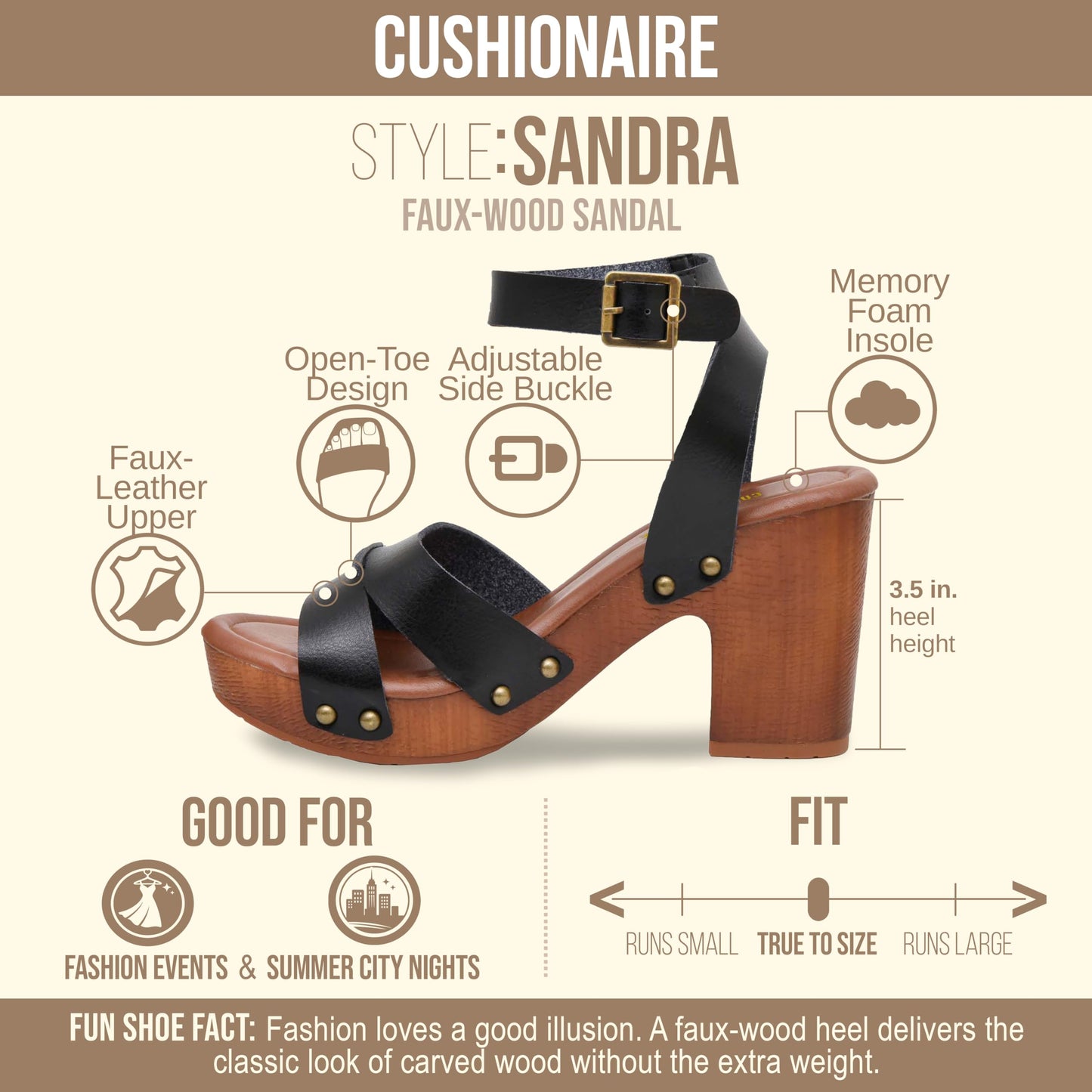 CUSHIONAIRE Women's Sandra Faux Wood Sandal +LiteSole Technology, Wide Widths Available