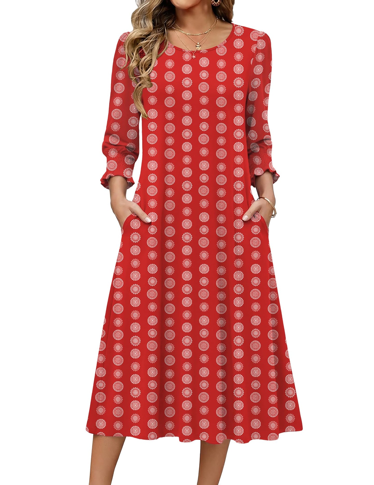 Zeagoo Summer Dresses for Women 2026 3/4 Sleeve Dress for Women Floral Midi Dresses for Casual Womens Dresses with Pockets