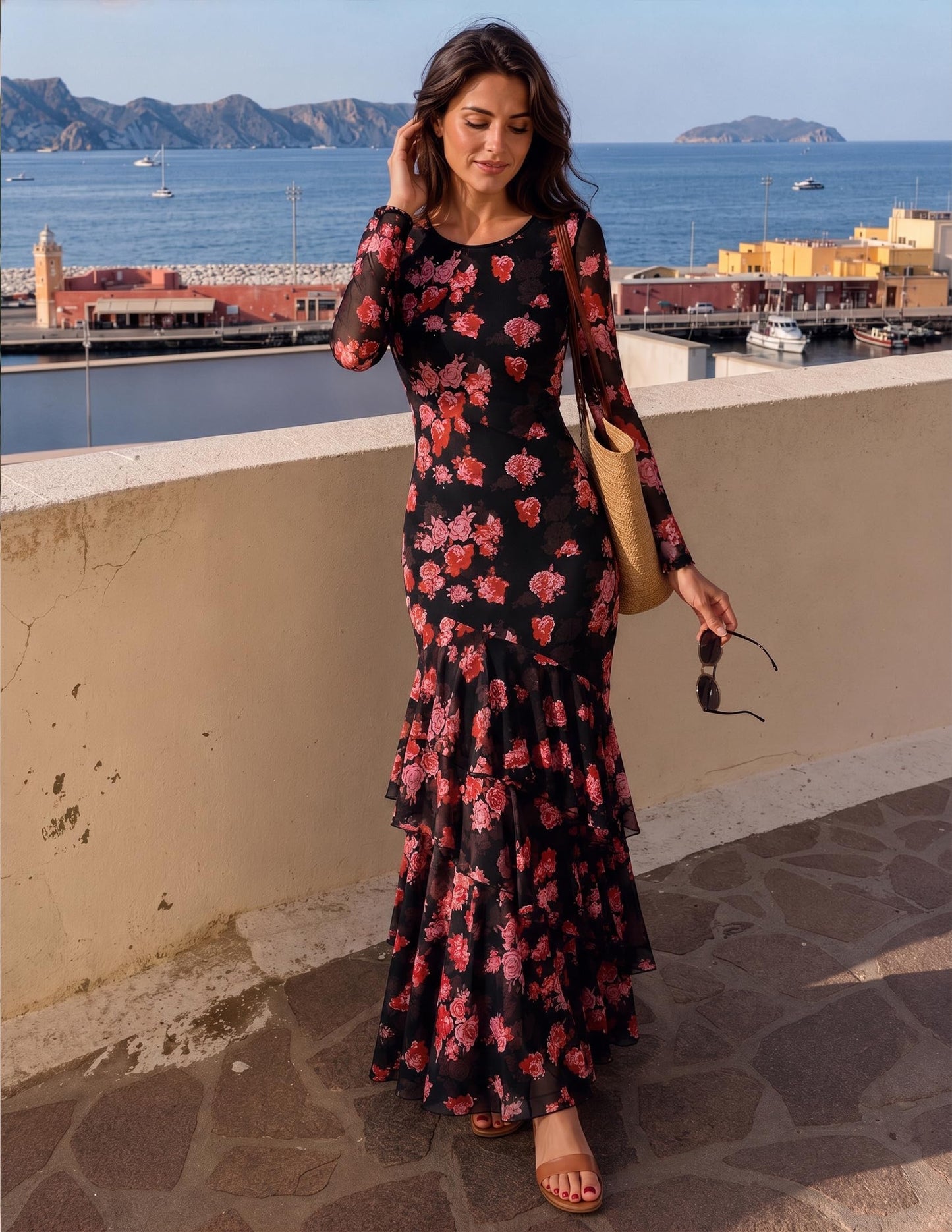 ZESICA Women's Fall Floral Bodycon Maxi Wedding Guest Dresses