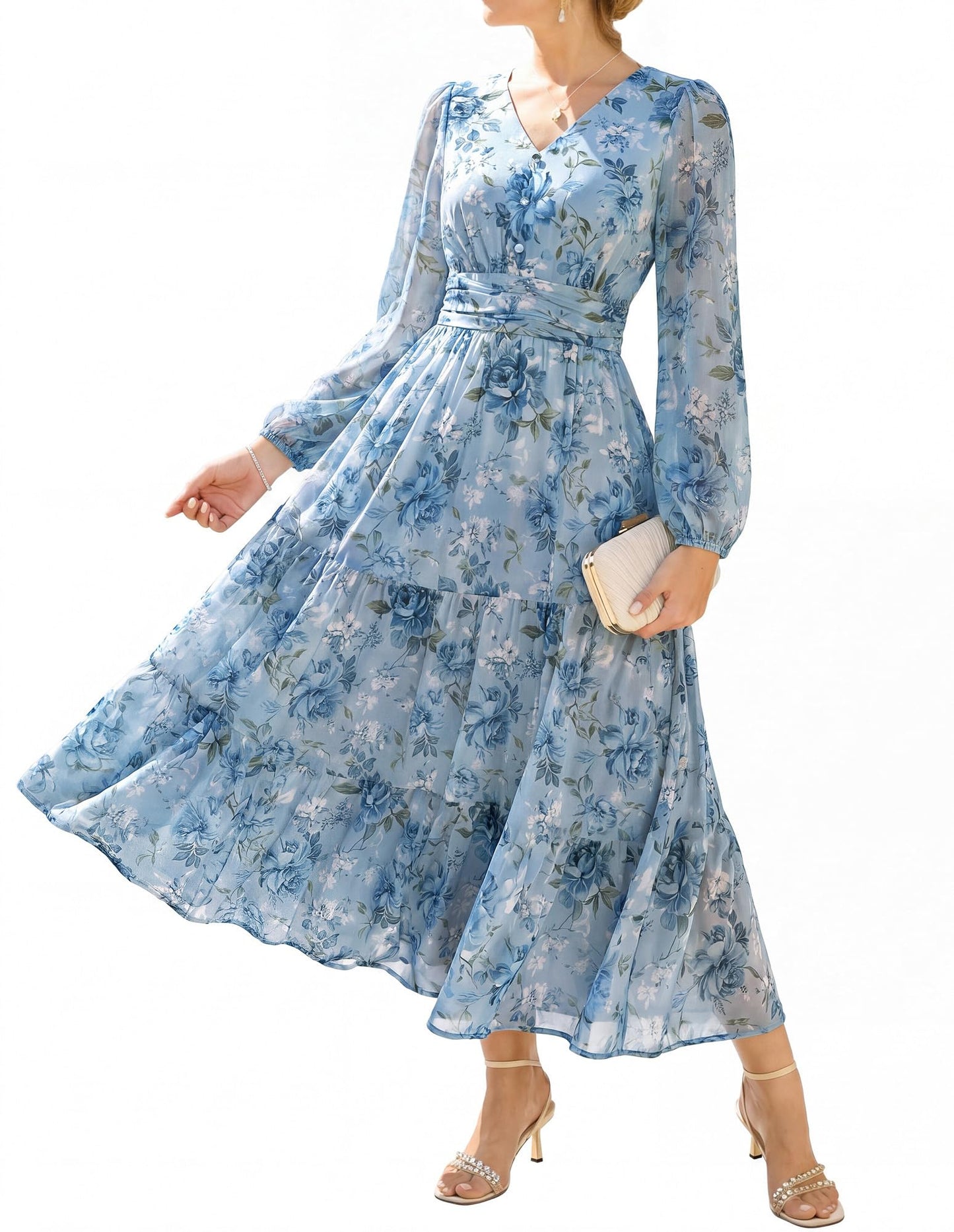 GRACE KARIN Women Floral Maxi Dress Fall Long Sleeve Wedding Guest Dresses