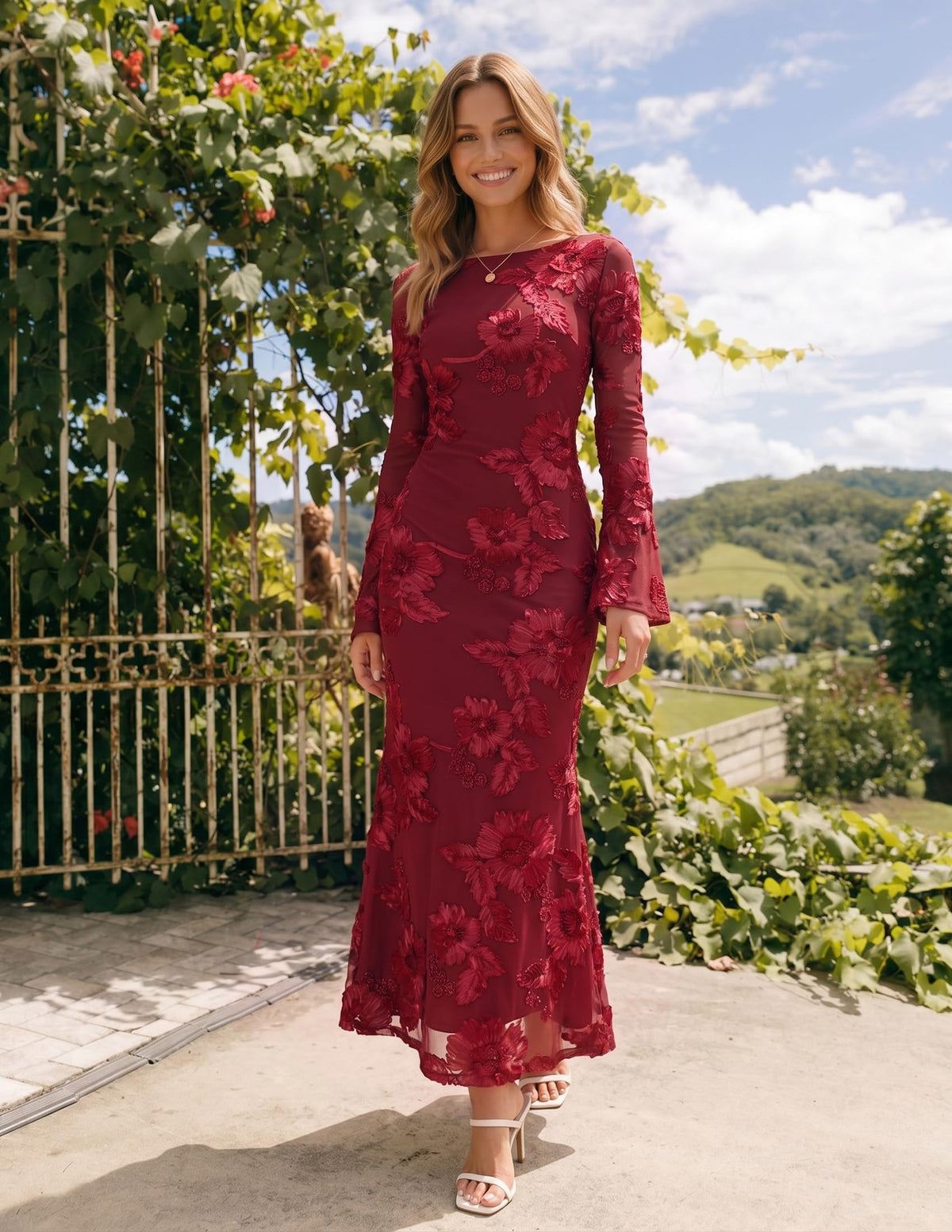 ZESICA Women Fall Long Sleeve Wedding Guest Cocktail Midi Dress