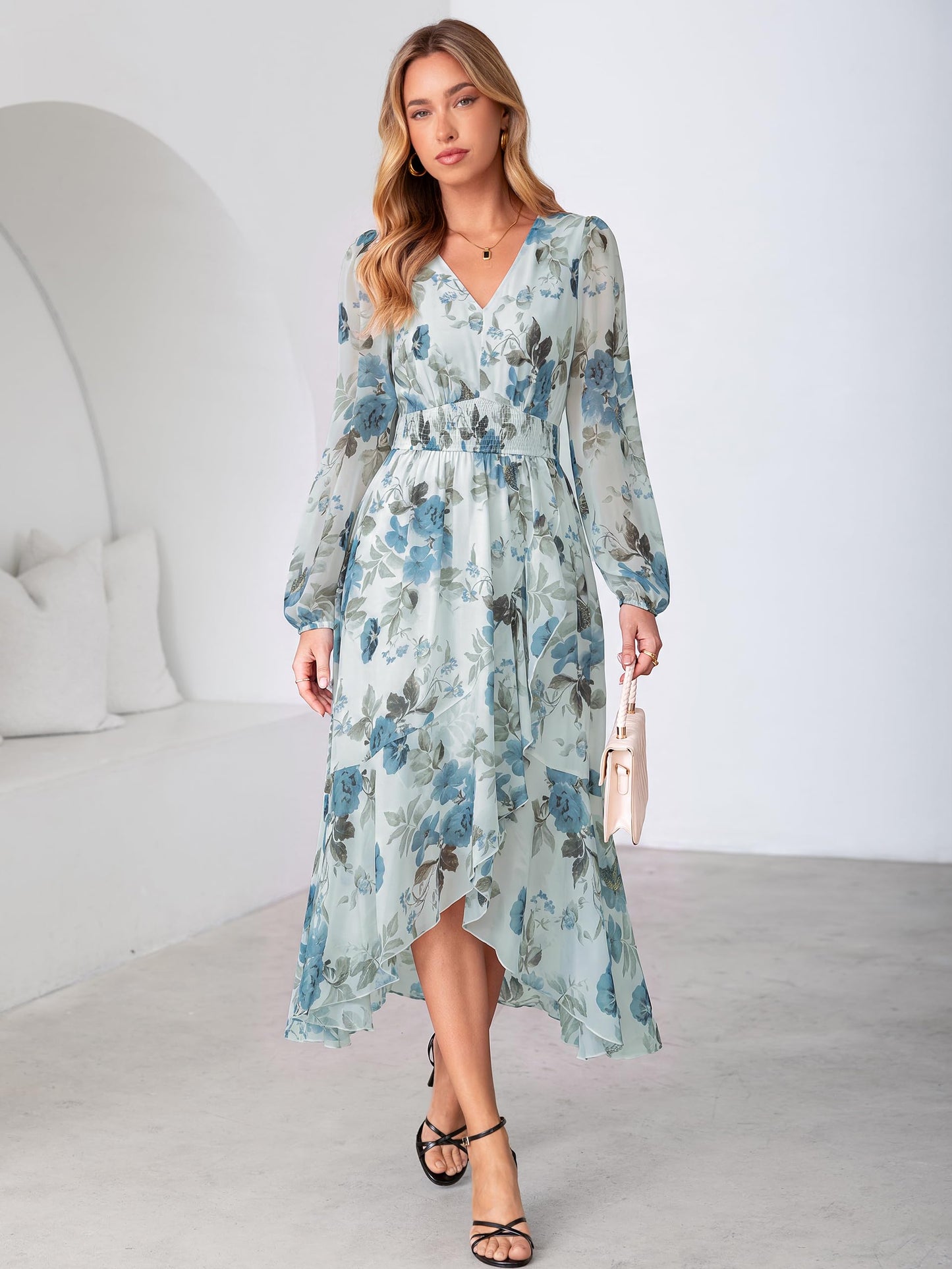 Simplee Women's Floral Boho Long Sleeve Maxi Fall Wedding Guest Dress 2026