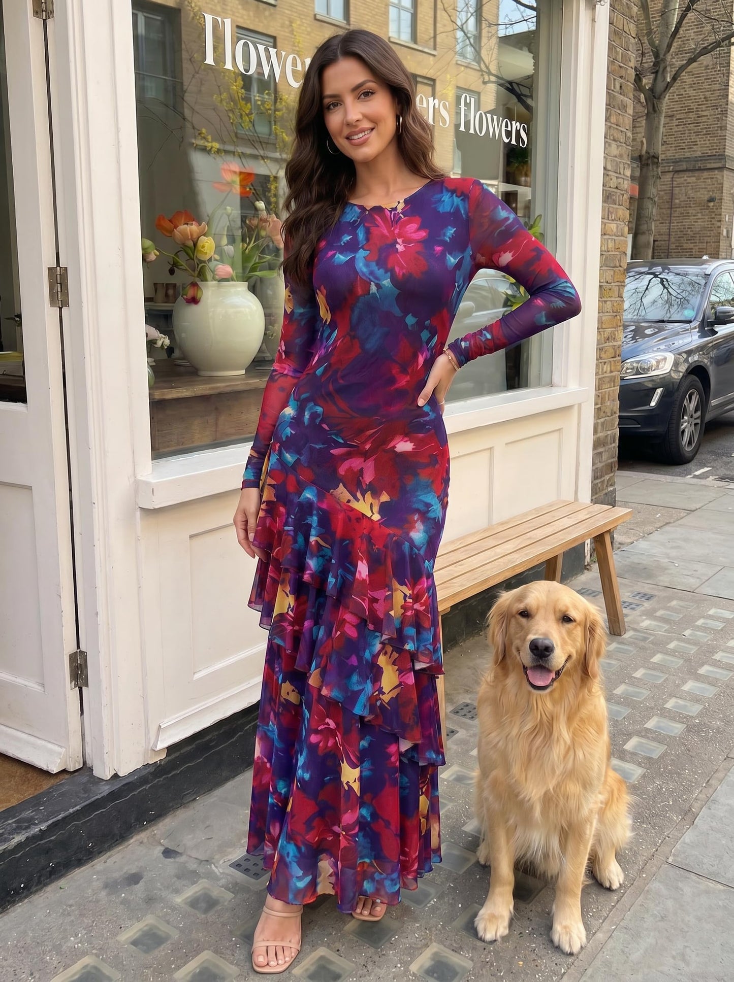ZESICA Women's Fall Floral Bodycon Maxi Wedding Guest Dresses