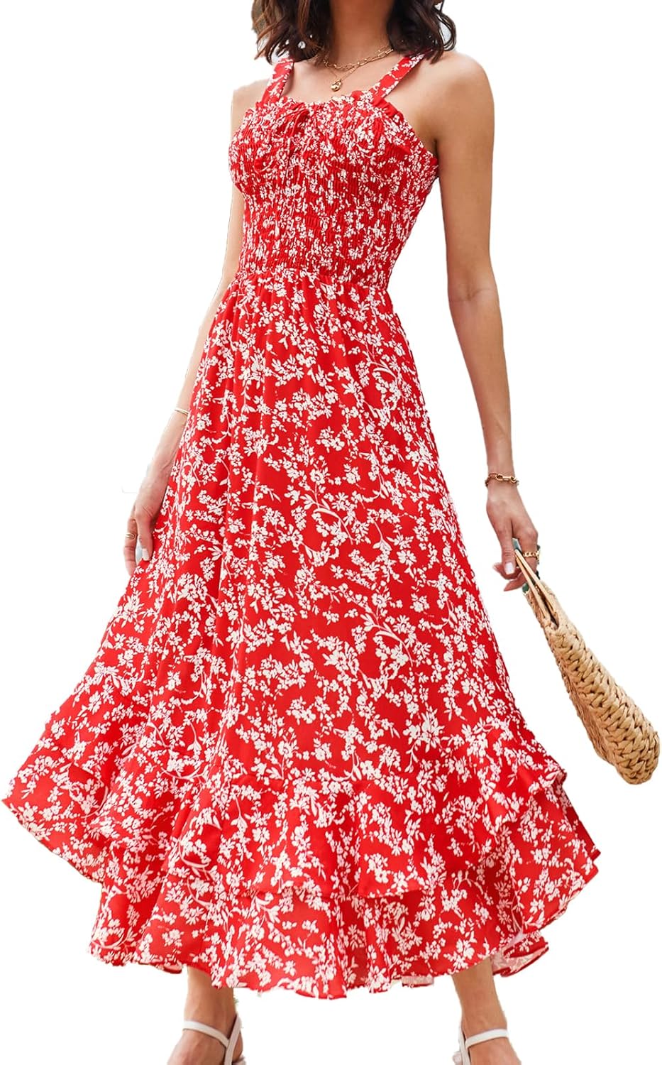 GRACE KARIN Women's 2026 Summer Floral Boho Dress Square Neck Strapped Swing A Line Sundress Beach Long Maxi Outfits