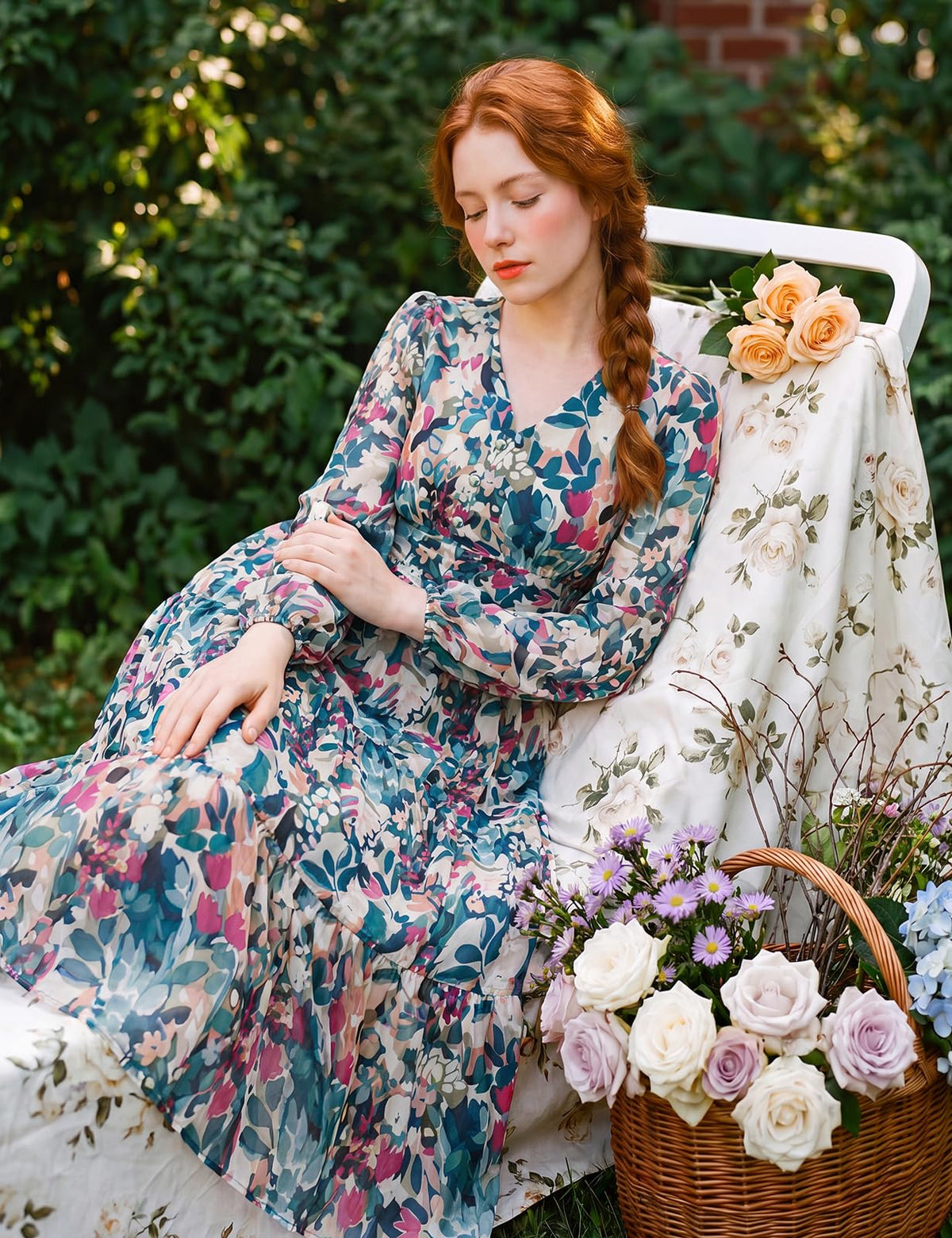 GRACE KARIN Women Floral Maxi Dress Fall Long Sleeve Wedding Guest Dresses