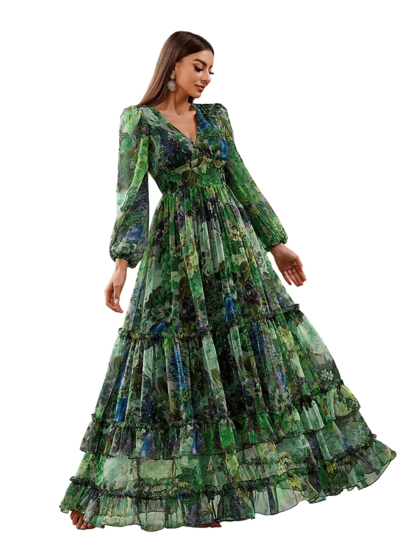Womens Summer Dresses,Floral Patterns Vintage Elegant Cocktail Long Sleeve Boho Casual Maxi Wedding Guest Dresses for Women