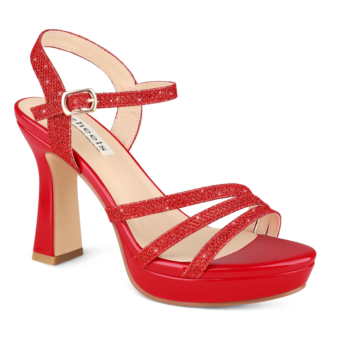 Zzheels Women's Platform Sandals Sparkly Open Toe 4" Chunky High Heels Ankle Strap Sandals