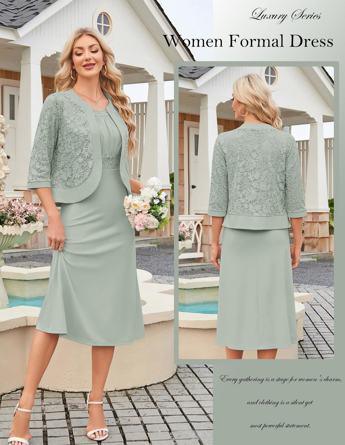 GRACE KARIN Women's Formal Wedding Guest Dress,2 Piece Mother of The Bride Dresses,Tea Party Sequin Dress with Jacket