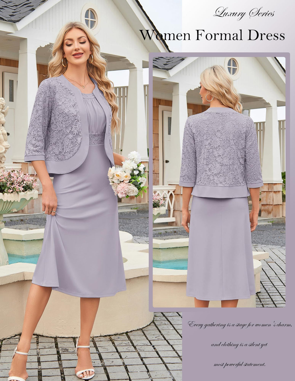 GRACE KARIN Women's Formal Wedding Guest Dress,2 Piece Mother of The Bride Dresses,Tea Party Sequin Dress with Jacket