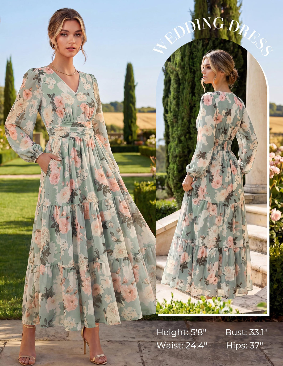GRACE KARIN Women Floral Maxi Dress Fall Long Sleeve Wedding Guest Dresses