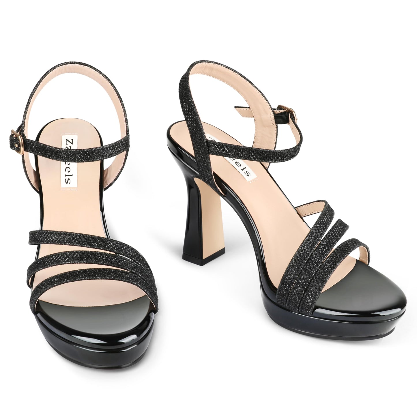 Zzheels Women's Platform Sandals Sparkly Open Toe 4" Chunky High Heels Ankle Strap Sandals