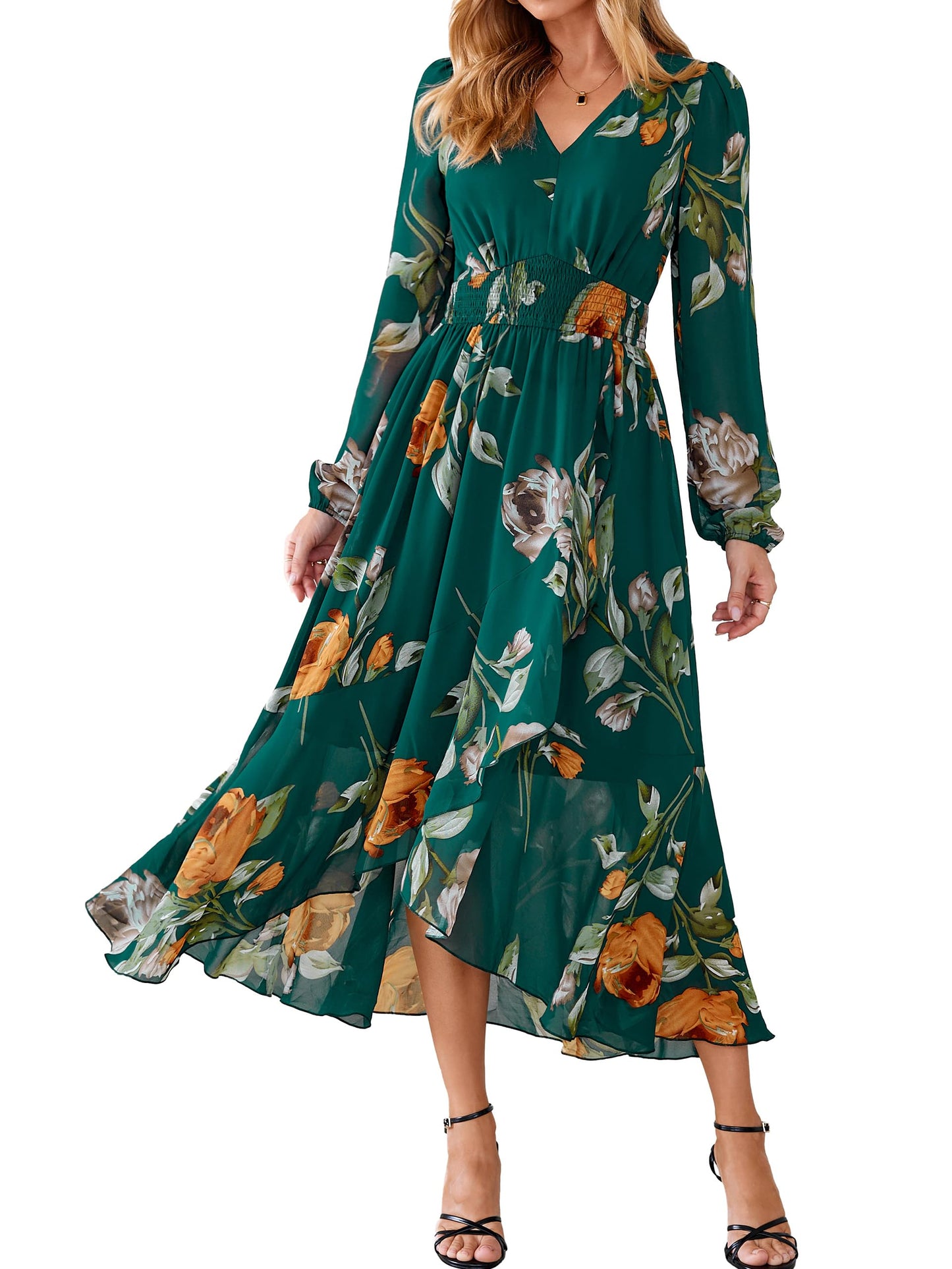 Simplee Women's Floral Boho Long Sleeve Maxi Fall Wedding Guest Dress 2026