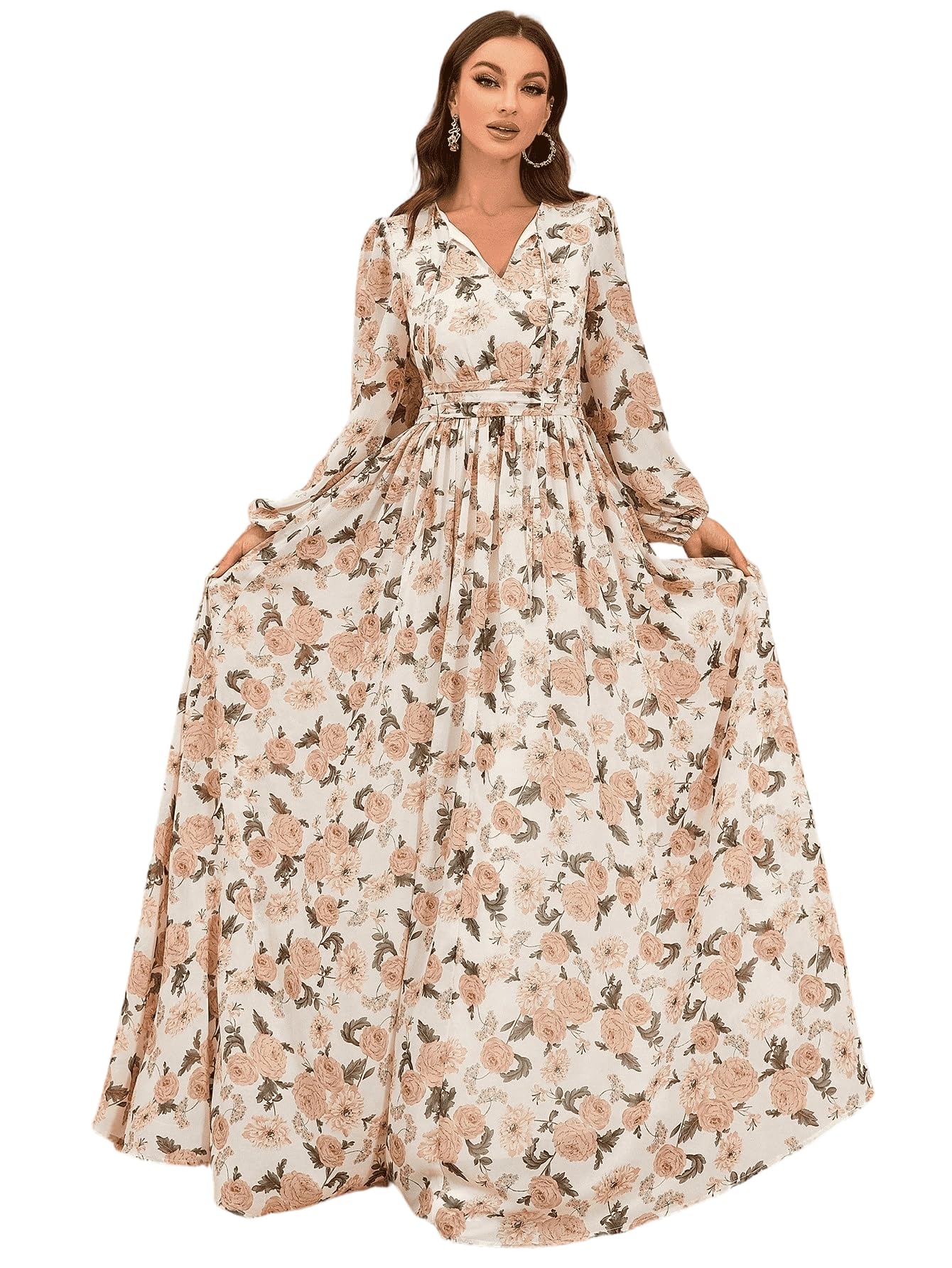 Womens Summer Dresses,Floral Patterns Vintage Elegant Cocktail Long Sleeve Boho Casual Maxi Wedding Guest Dresses for Women