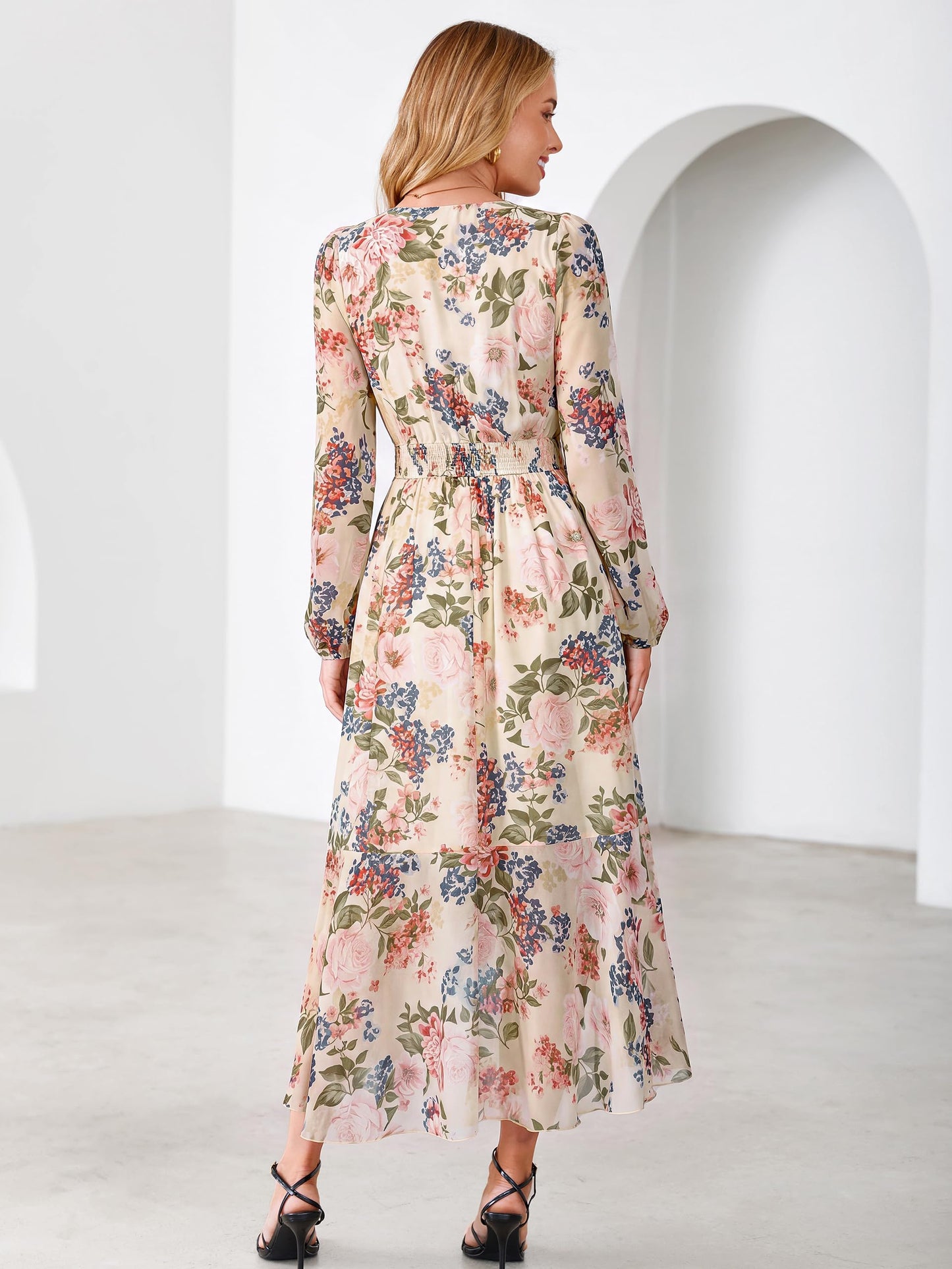 Simplee Women's Floral Boho Long Sleeve Maxi Fall Wedding Guest Dress 2026