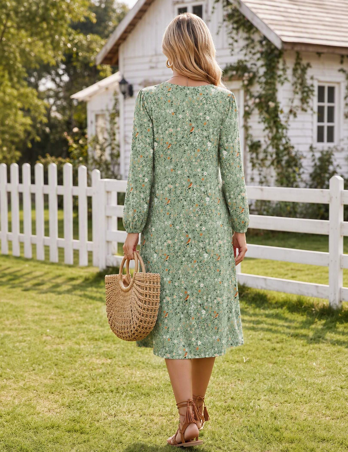 Zeagoo Fall Dresses for Women Long Sleeve Midi Dress Casual A Line Dresses 2026 Pleated Flare Dress with Pockets
