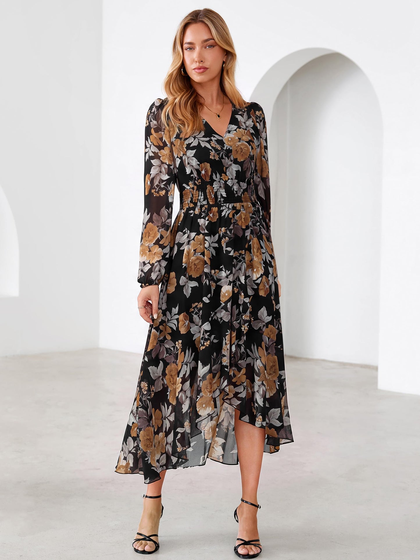 Simplee Women's Floral Boho Long Sleeve Maxi Fall Wedding Guest Dress 2026