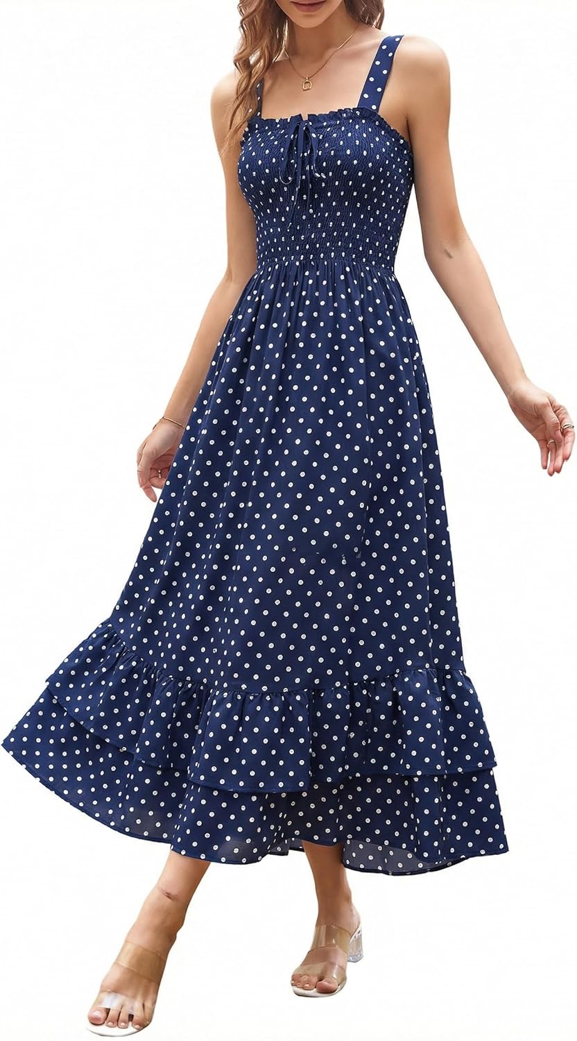 GRACE KARIN Women's 2026 Summer Floral Boho Dress Square Neck Strapped Swing A Line Sundress Beach Long Maxi Outfits