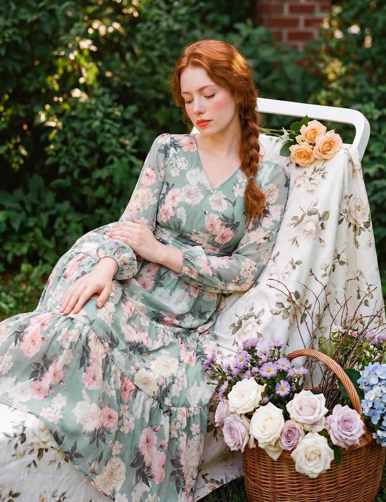 GRACE KARIN Women Floral Maxi Dress Fall Long Sleeve Wedding Guest Dresses