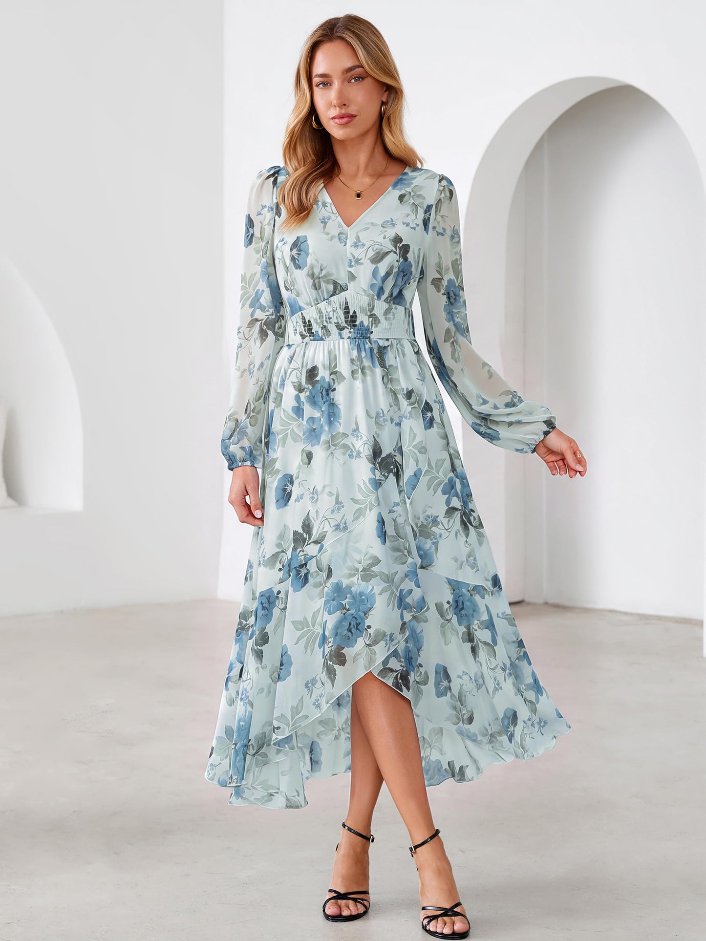 Simplee Women's Floral Boho Long Sleeve Maxi Fall Wedding Guest Dress 2026