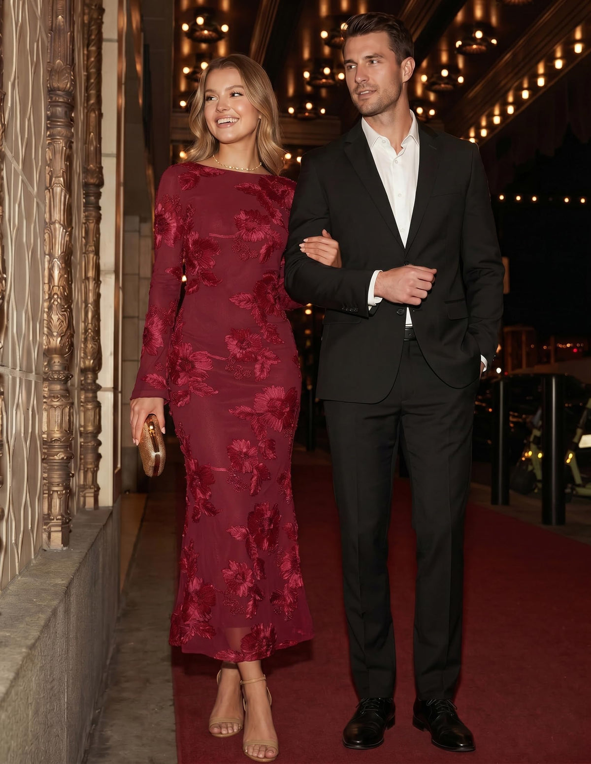 ZESICA Women Fall Long Sleeve Wedding Guest Cocktail Midi Dress