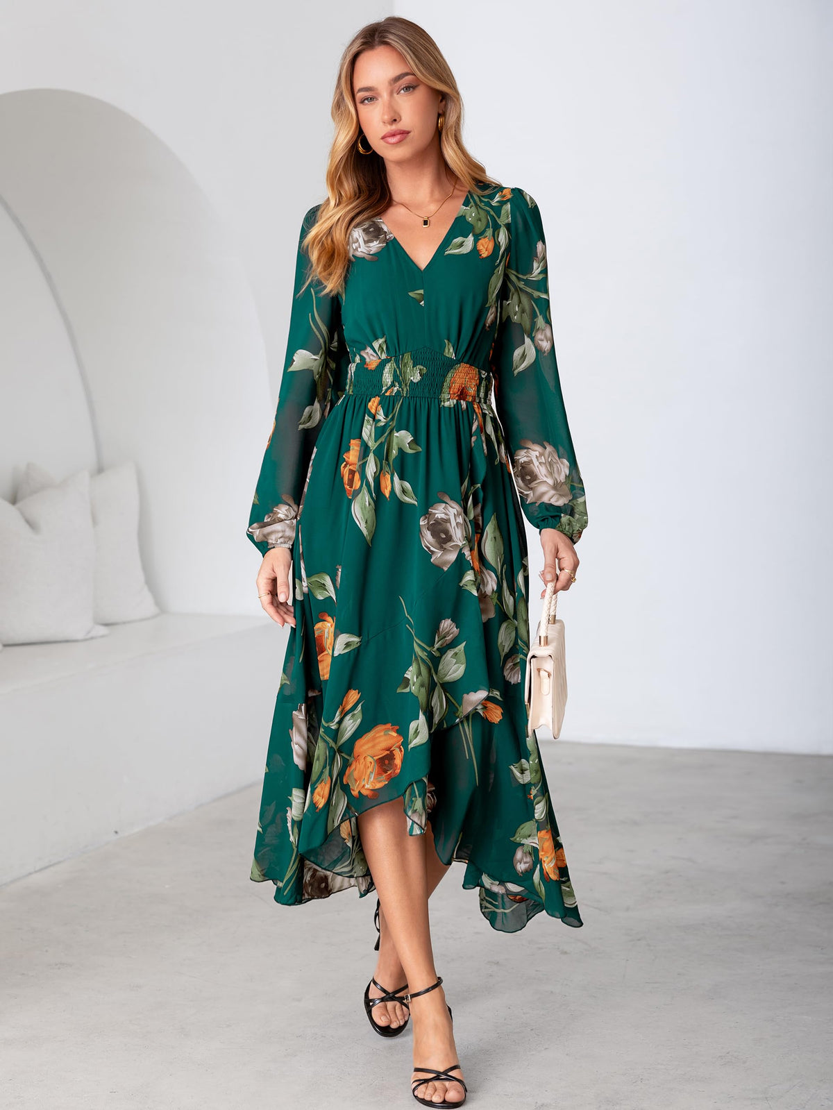 Simplee Women's Floral Boho Long Sleeve Maxi Fall Wedding Guest Dress 2026