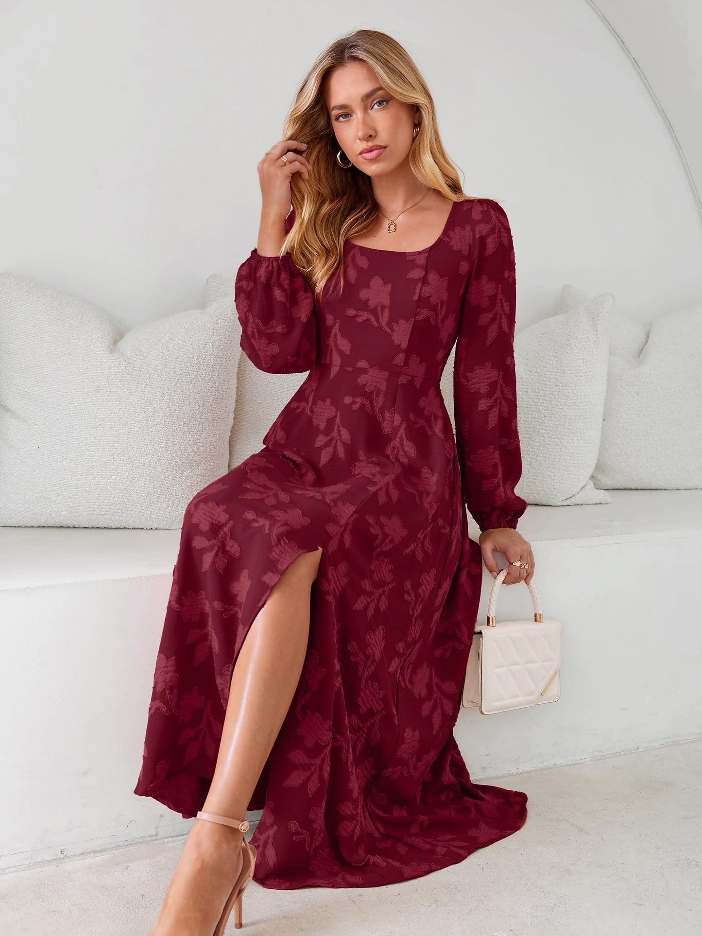 Simplee Womens Fall Wedding Guset Dress Formal Long Sleeve Maxi Dresses