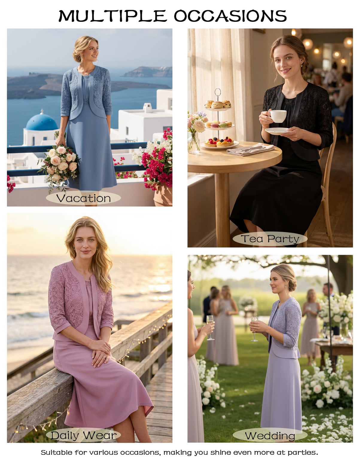 GRACE KARIN Women's Formal Wedding Guest Dress,2 Piece Mother of The Bride Dresses,Tea Party Sequin Dress with Jacket