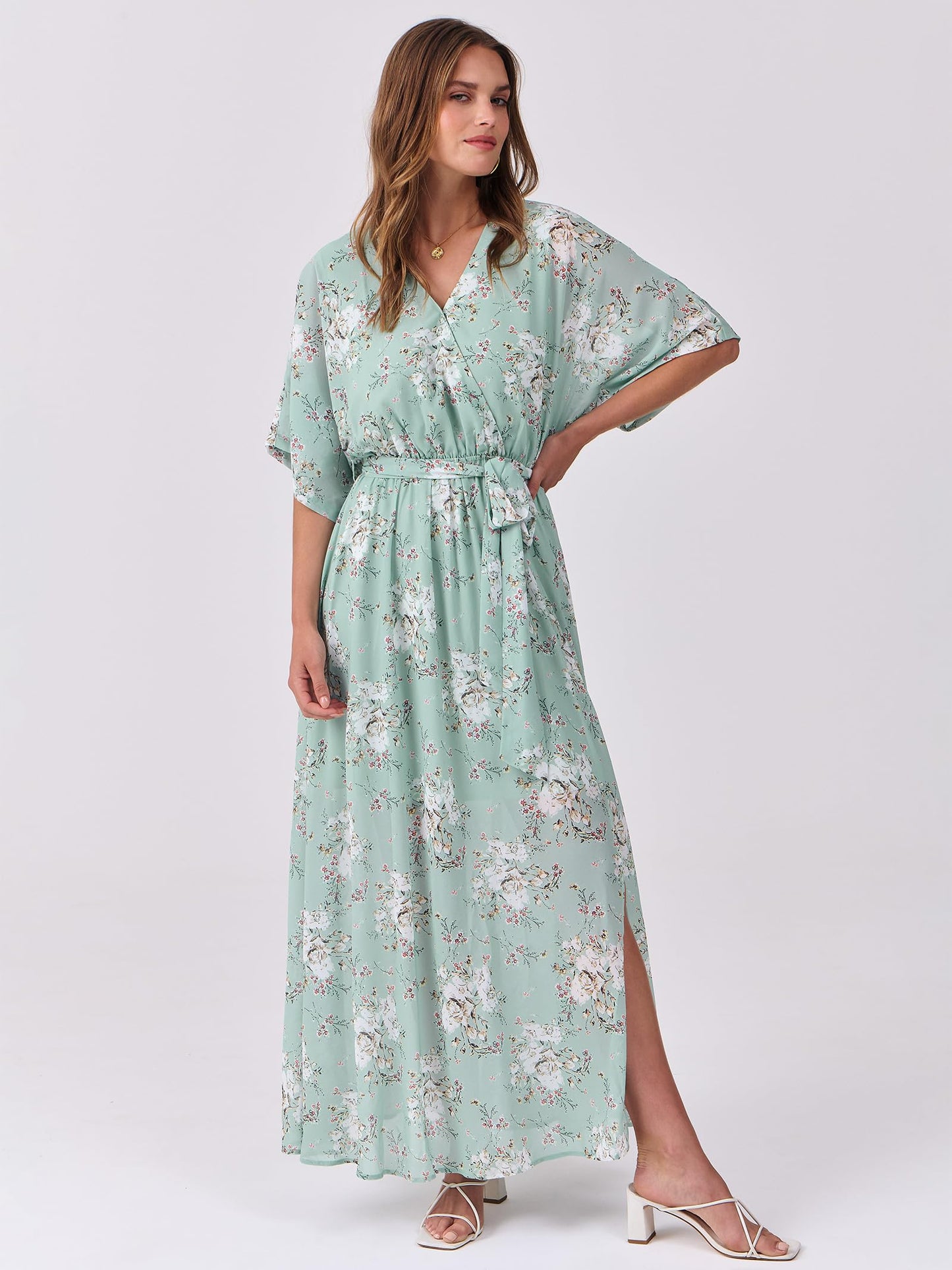 ANRABESS Womens 1/2 Sleeve Beach Wedding Guest Maxi Dresses 2026 Summer Wrap V Neck Boho Floral Flowy Slit Long Dresses