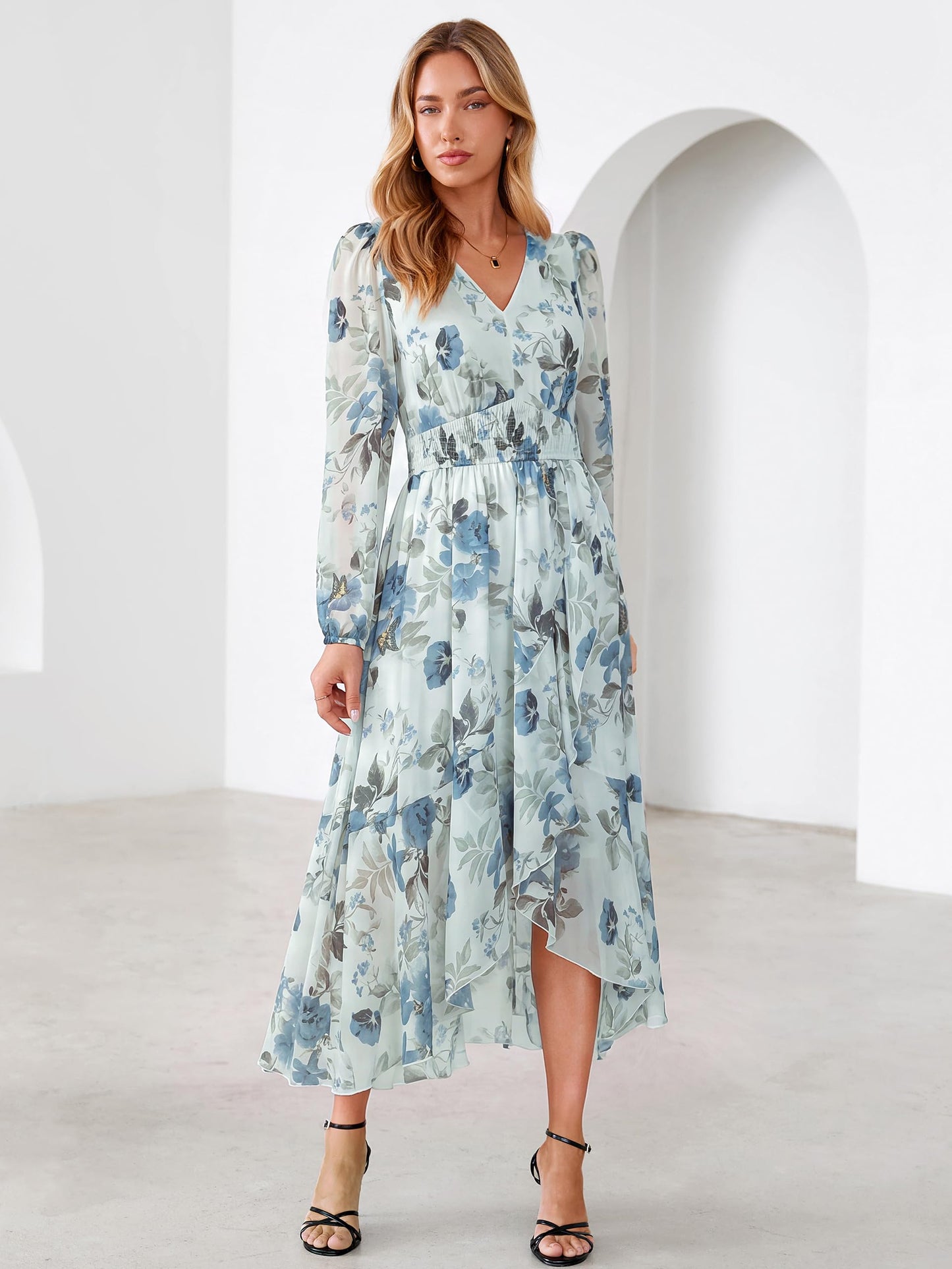 Simplee Women's Floral Boho Long Sleeve Maxi Fall Wedding Guest Dress 2026